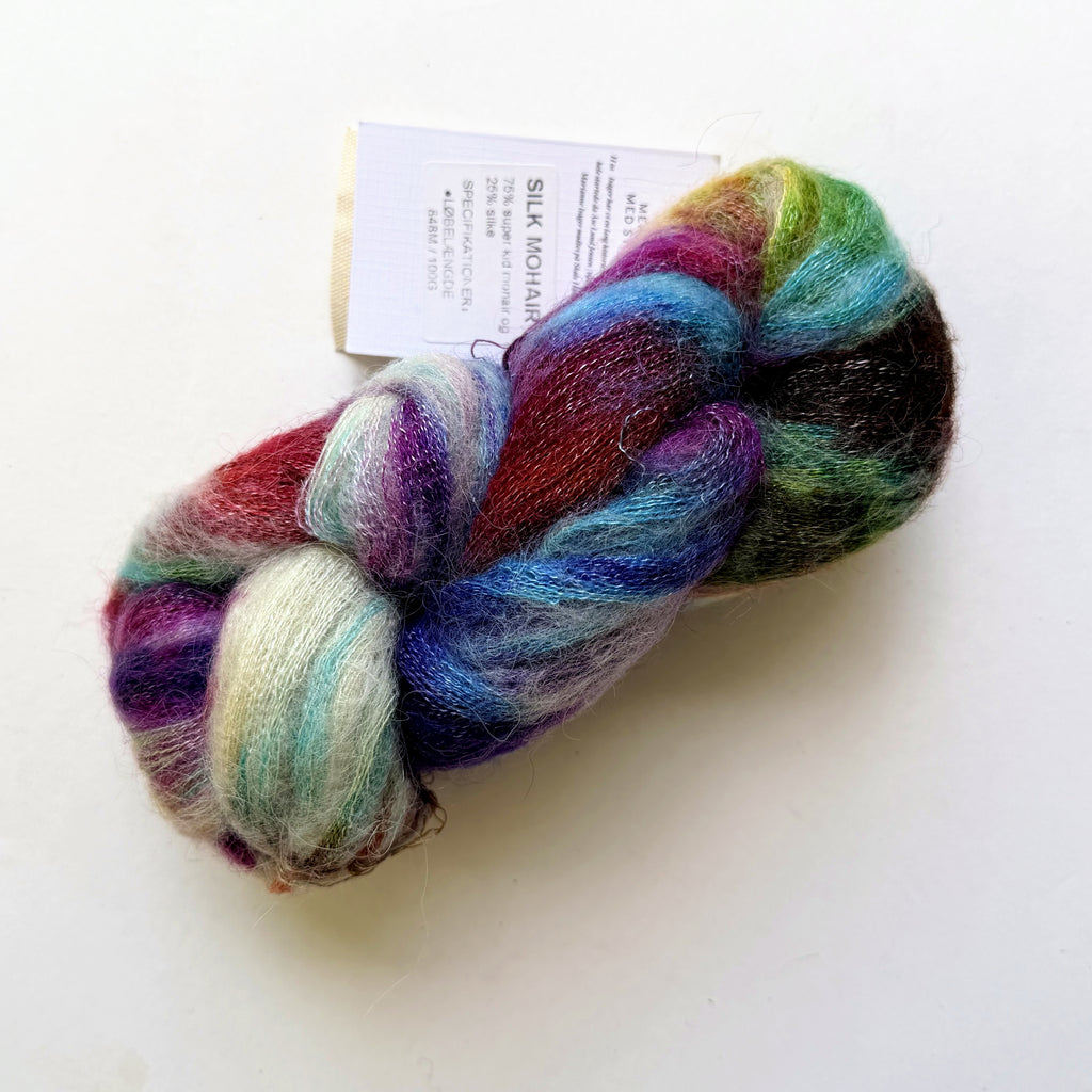 Indie Dyer Super Kid Mohair Silk Lace Yarn, Aurora Multi Full rainbow Over Silver cream, OOAK