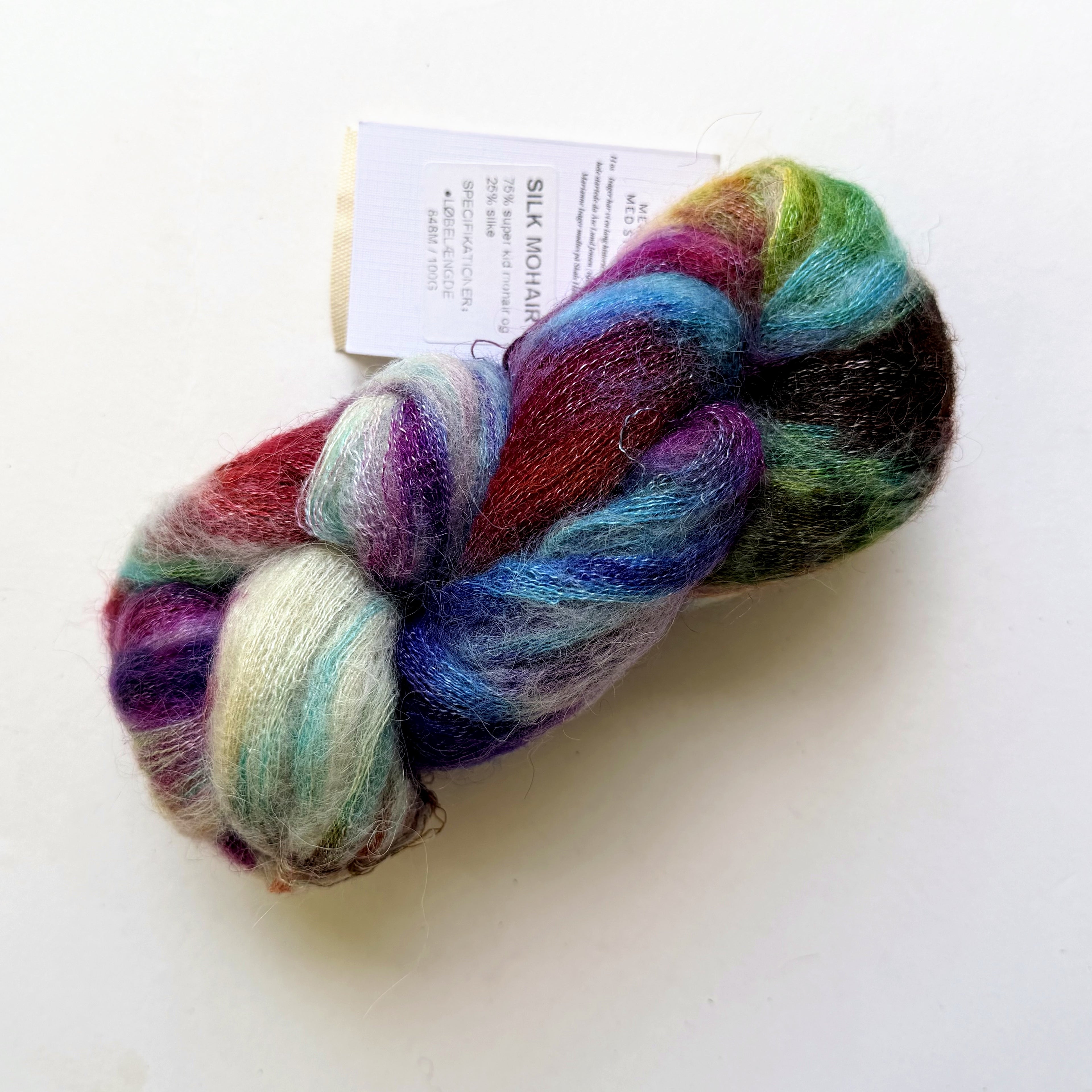 Indie Dyer Super Kid Mohair Silk Lace Yarn, Aurora Multi Full rainbow Over Silver cream, OOAK