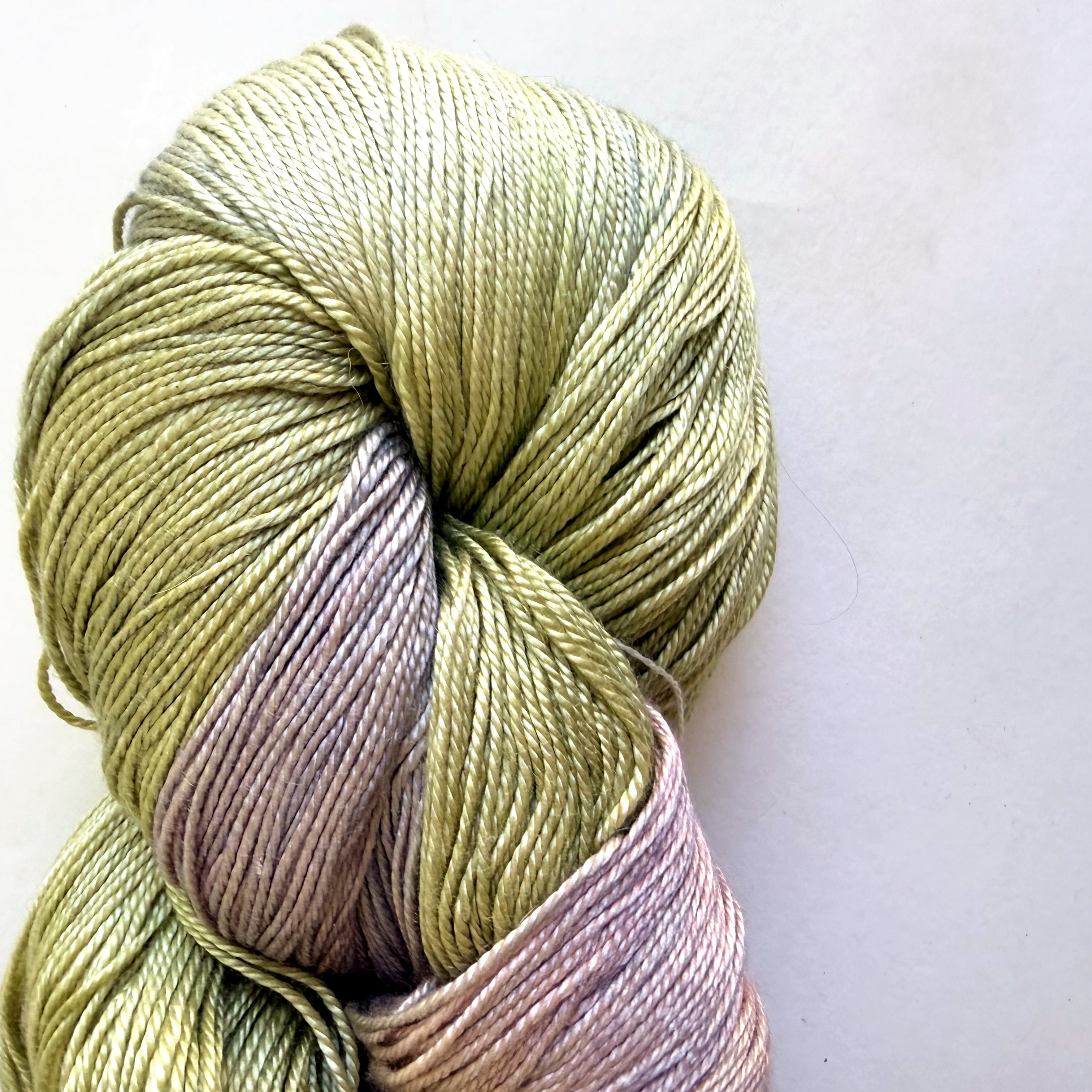 Hand Maiden Fine Yarn Silk Seacell Fingering Yarn, Sage Pink Lilac Silver