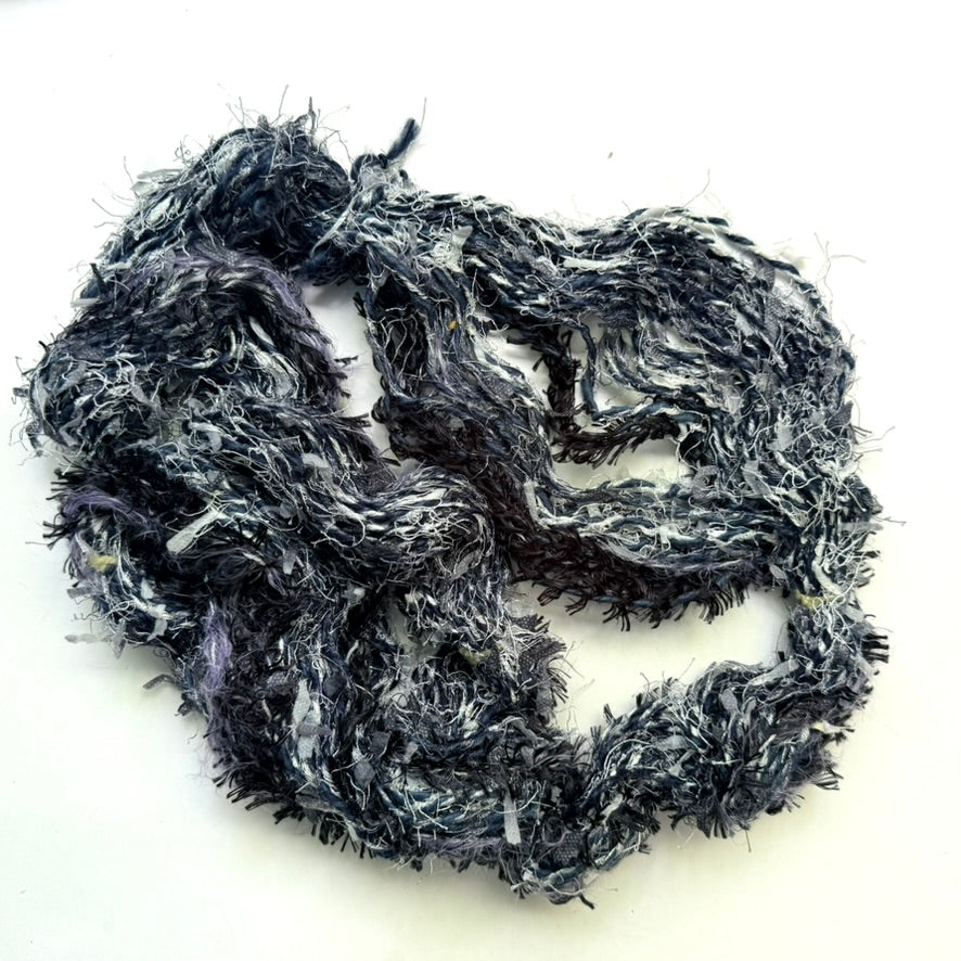 Artisan Handspun Novelty Mixed Fiber Bulky Yarn, Black Silver, Handspun