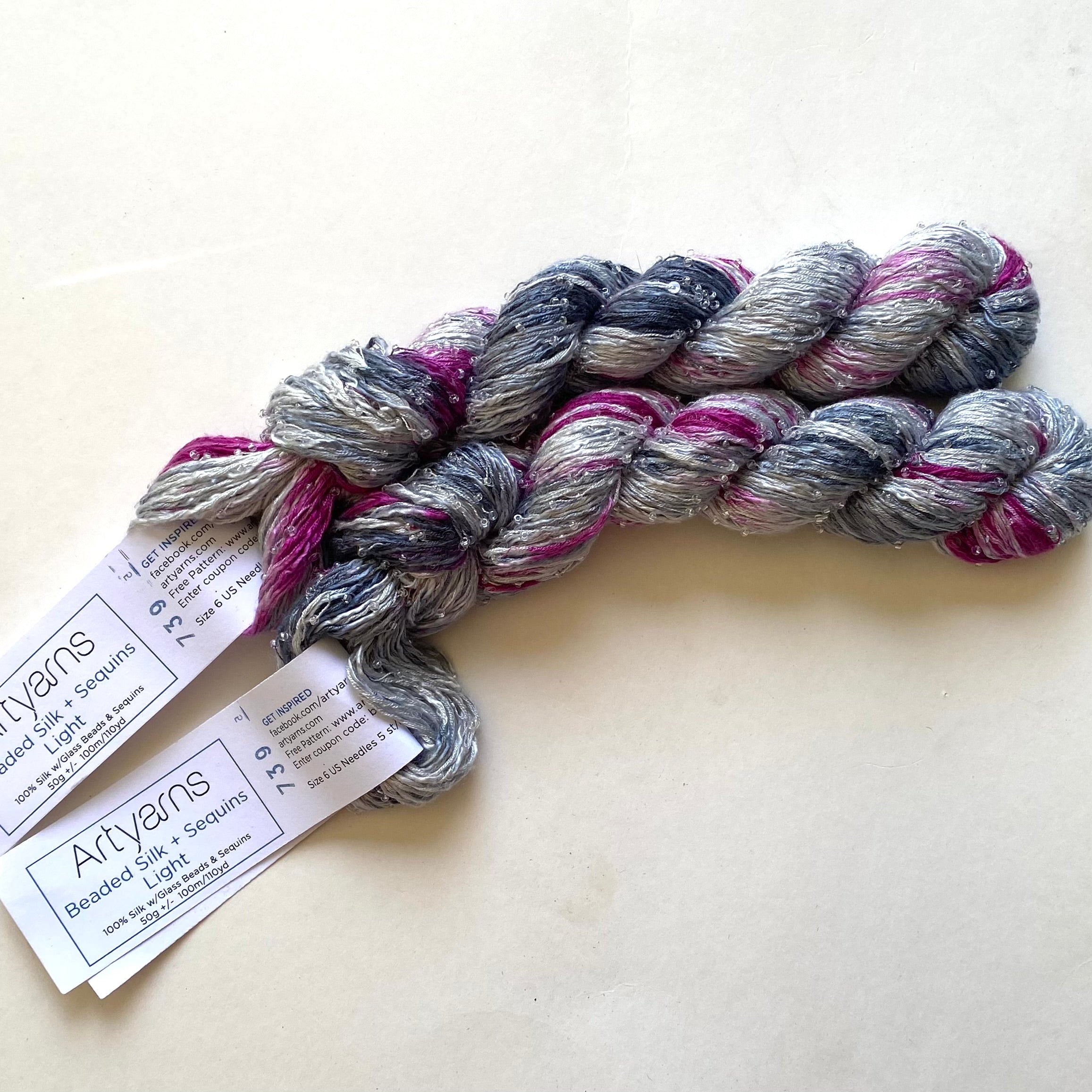 ArtYarns Beaded Silk + Sequins Light — Silver / Charcoal / Magenta (#739) (DK, 110yd)