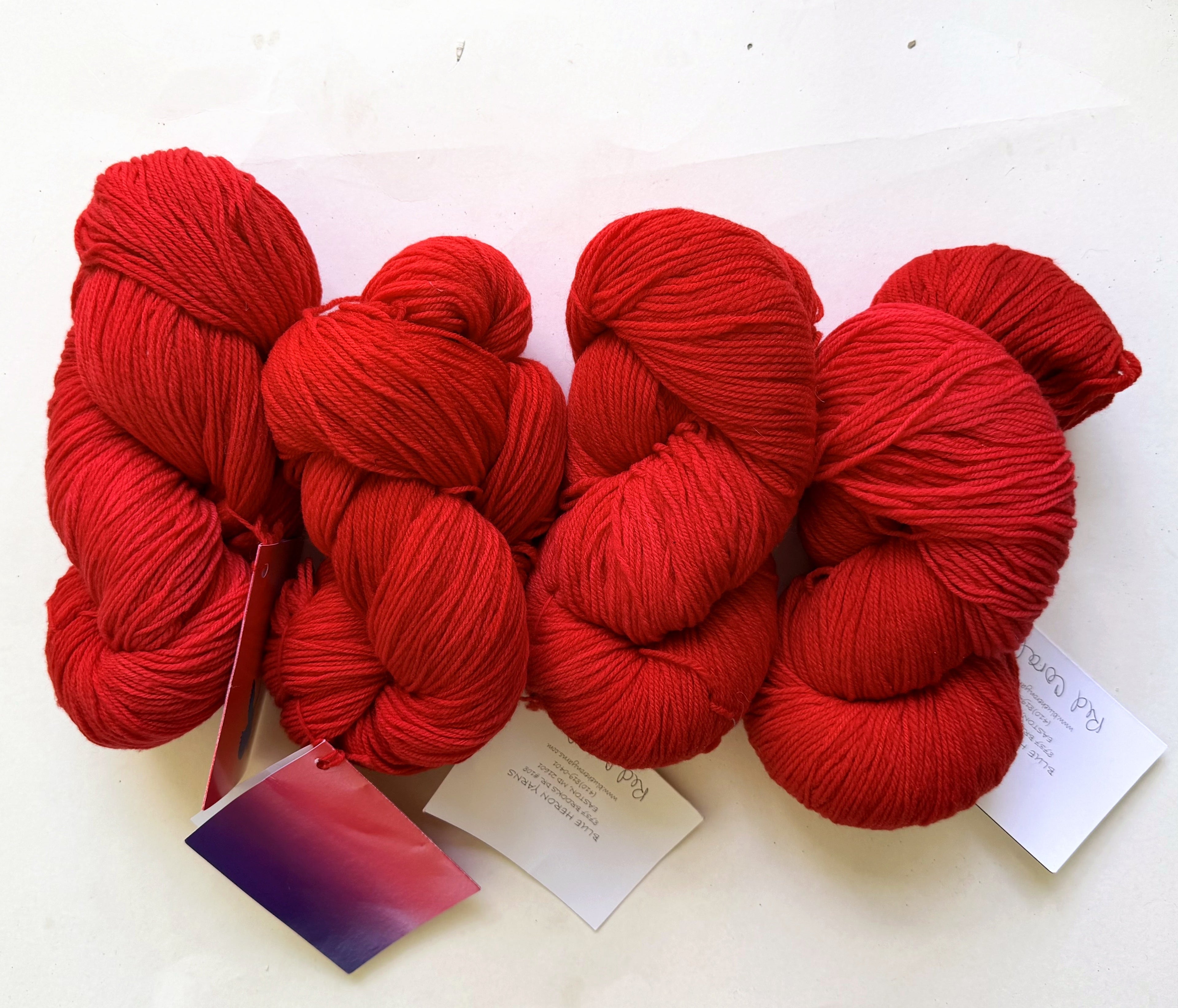 Blue Heron Yarns Superwash Merino Nylon Fingering Yarn, Red Coral Brilliant Blue leaning True Red, Solid, Discontinued
