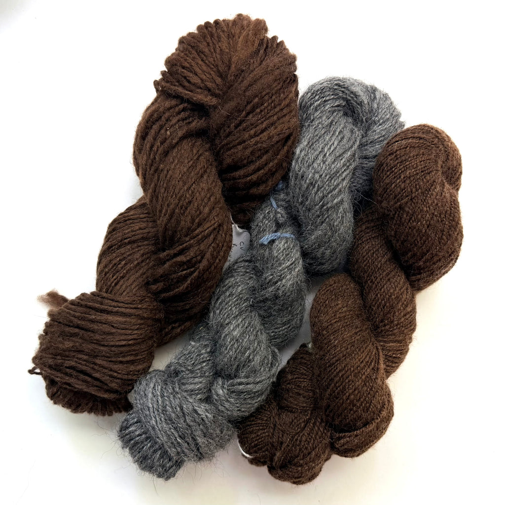 Artisan Handspun CVM Wool Alpaca BFL Cross All Undyed Natural Worsted Yarn, Natural Browns + Grey, Handspun
