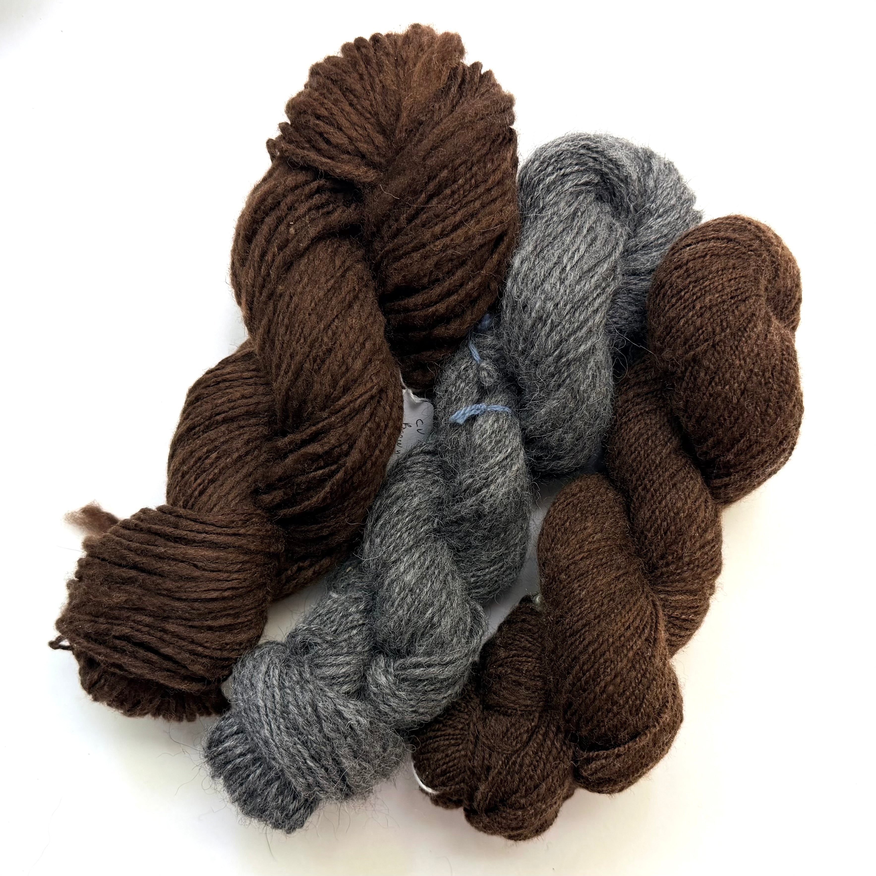 Artisan Handspun CVM Wool Alpaca BFL Cross All Undyed Natural Worsted Yarn, Natural Browns + Grey, Handspun