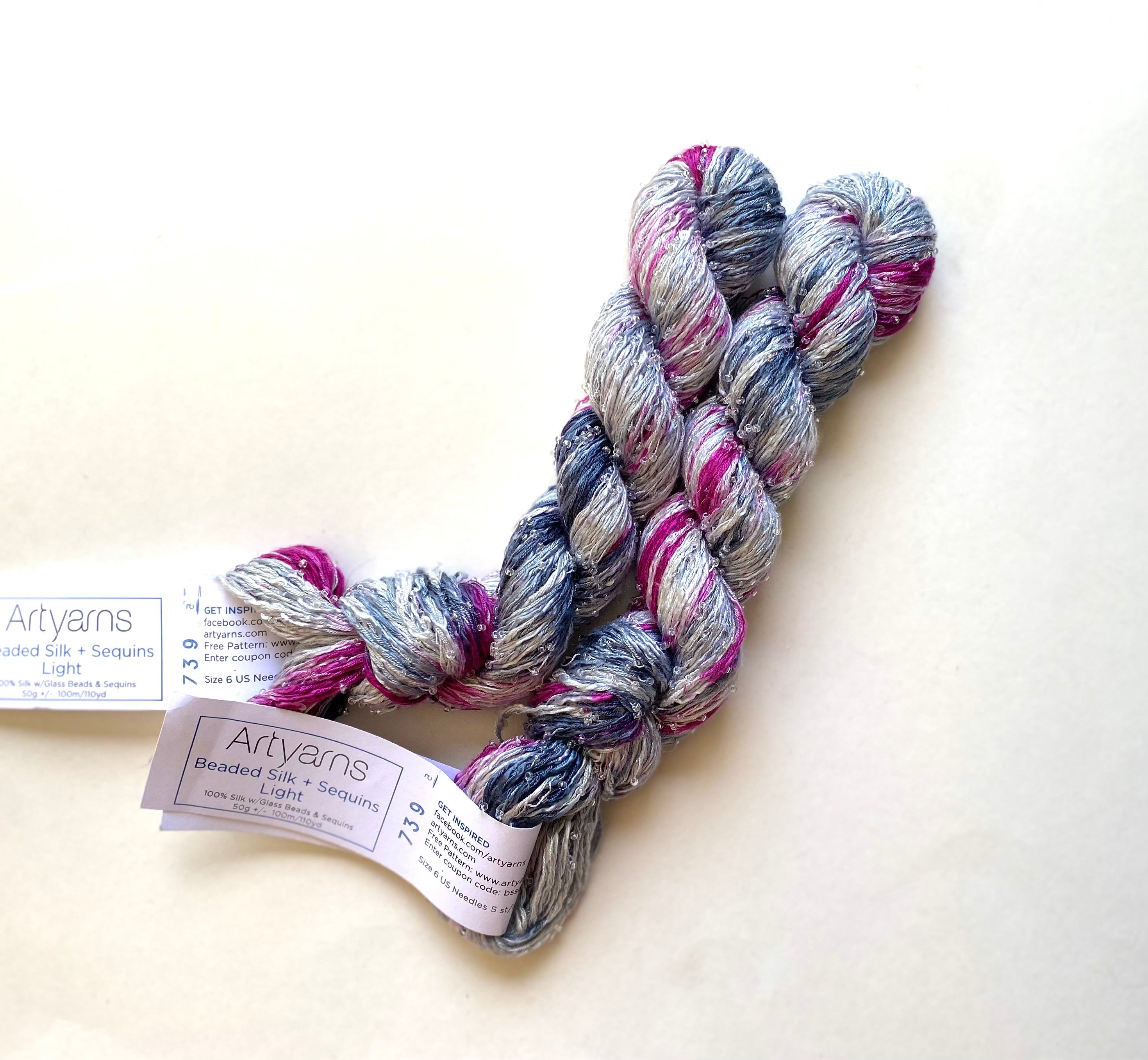 ArtYarns Beaded Silk + Sequins Light — Silver / Charcoal / Magenta (#739) (DK, 110yd)