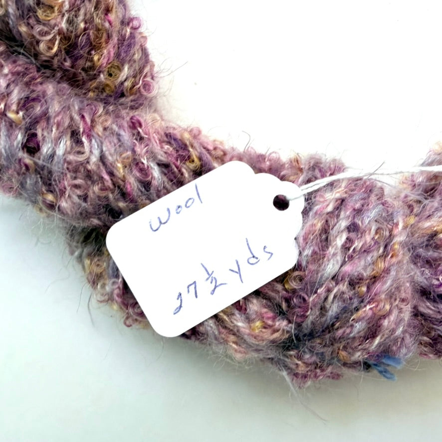 Artisan Handspun Mohair Wool Blend Bulky Yarn, Lavender Purple Curly with Sequins, Handspun