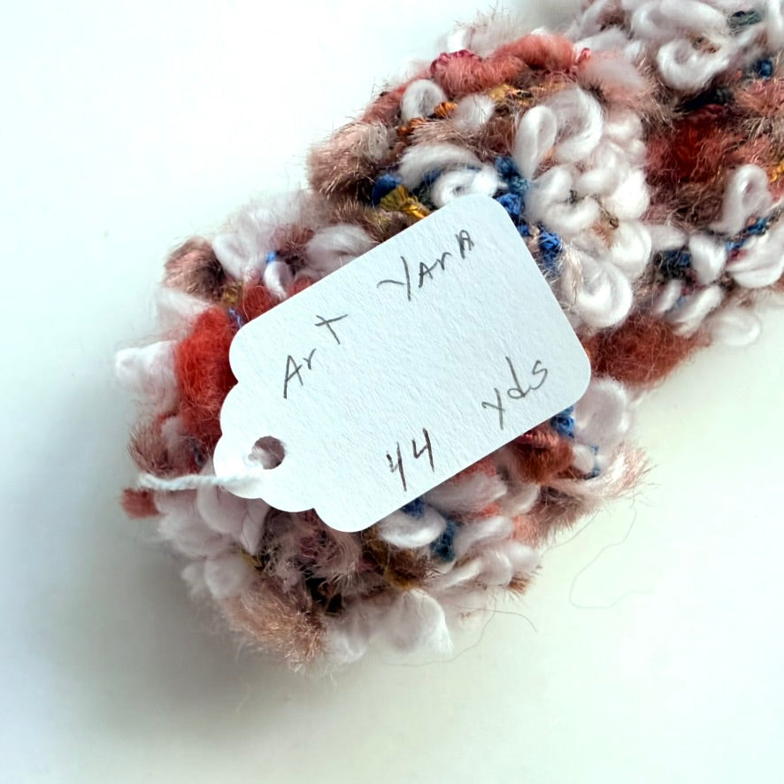 Artisan Handspun Novelty Mixed Fiber Bulky Yarn, Red Cream Curly, Handspun