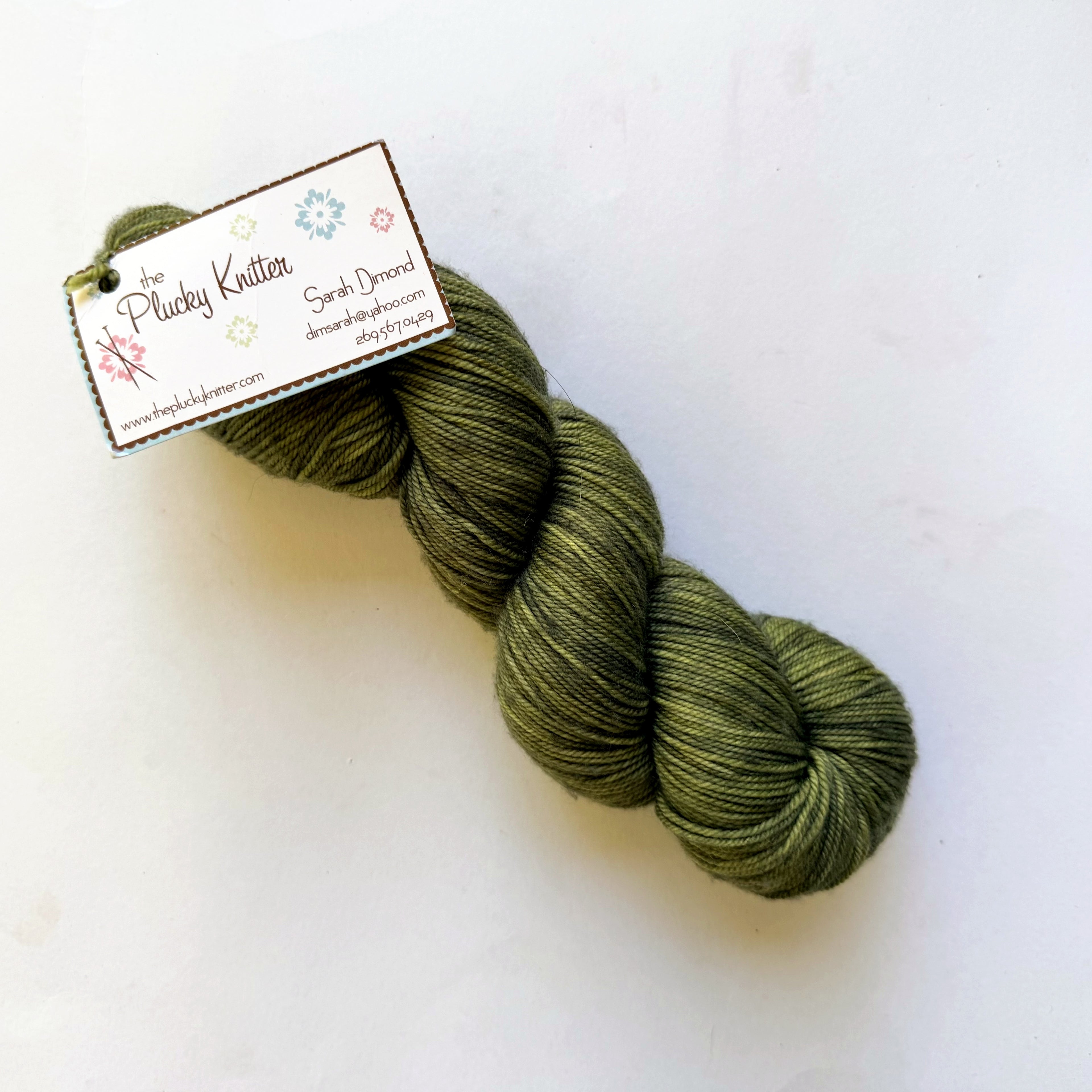 Sarah Dimond Superwash Merino Cashmere Nylon Fingering Yarn, Olive Tonal