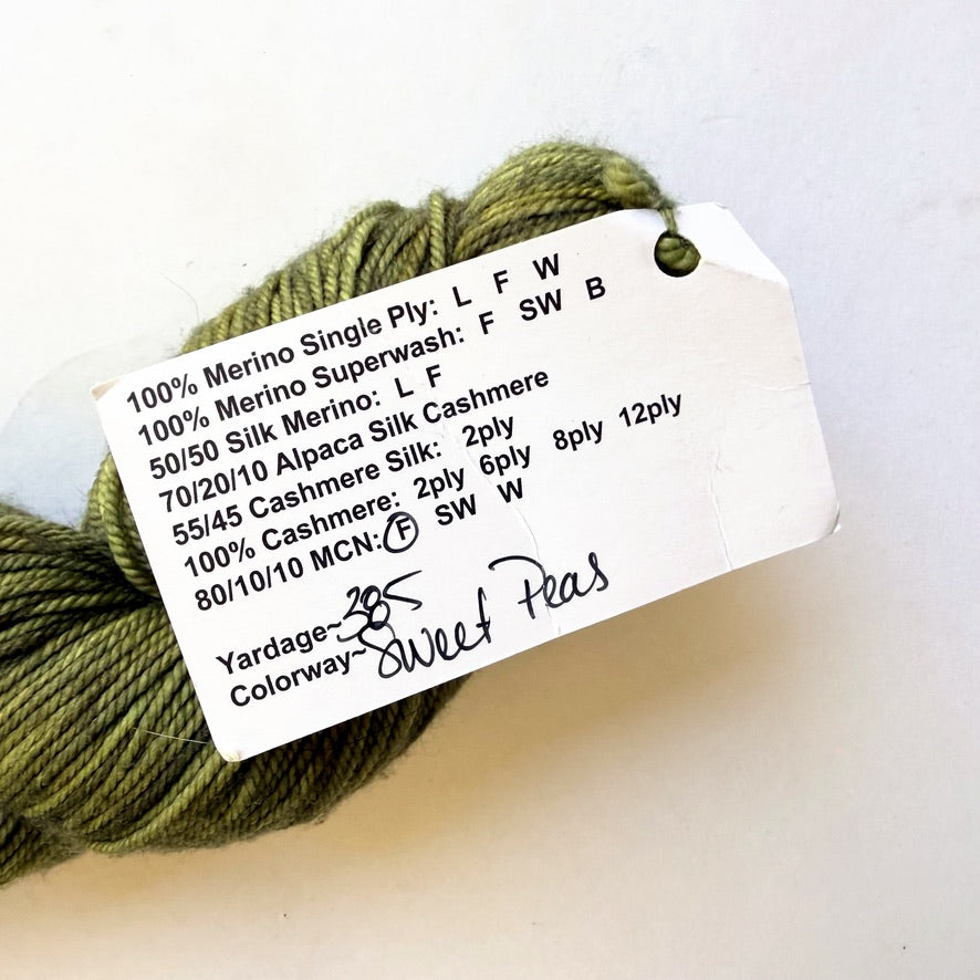 Sarah Dimond Superwash Merino Cashmere Nylon Fingering Yarn, Olive Tonal