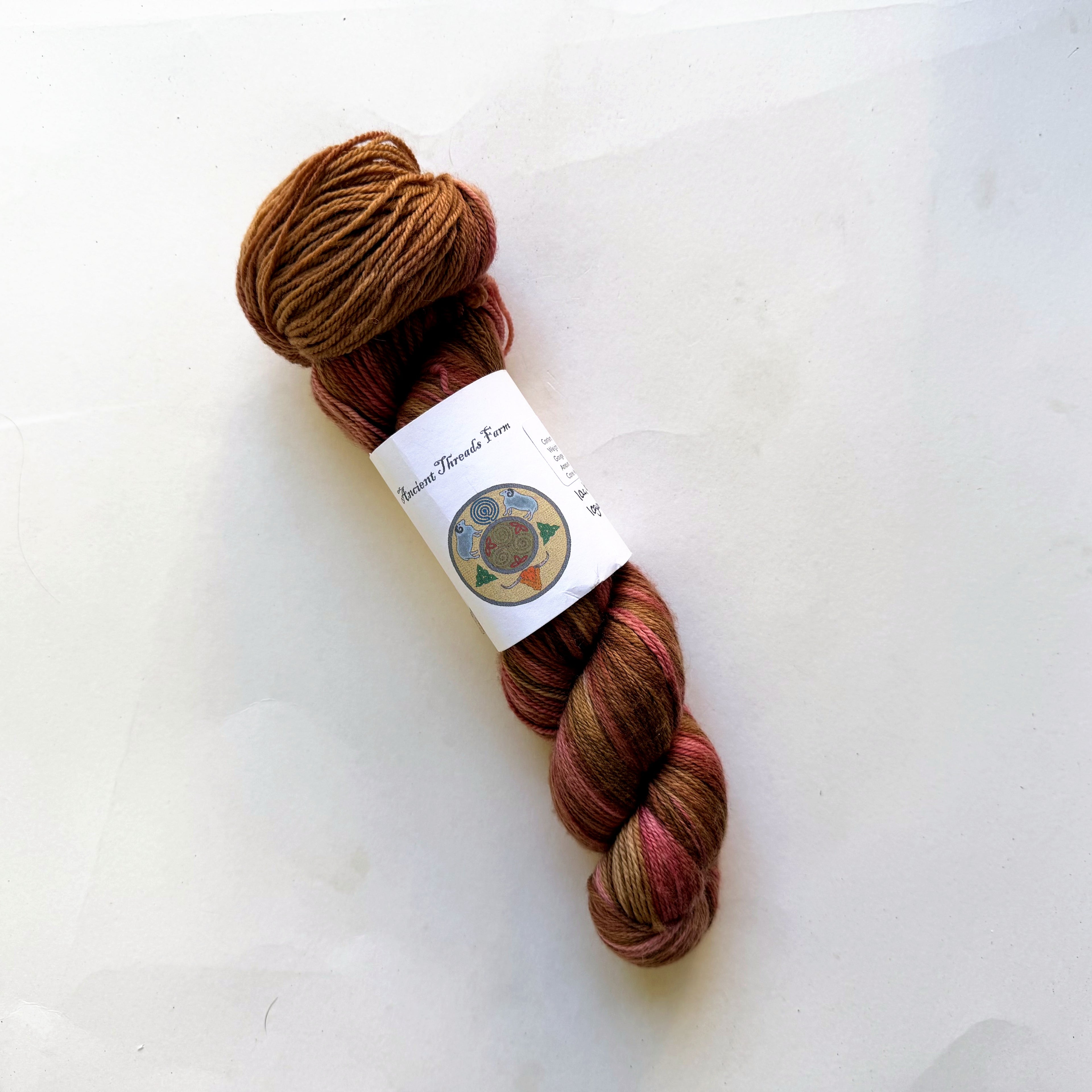 Ancient Threads Farm Superwash Merino Fingering Yarn, Lac, Black Walnut & Logwood Purple Dye Lot 6A