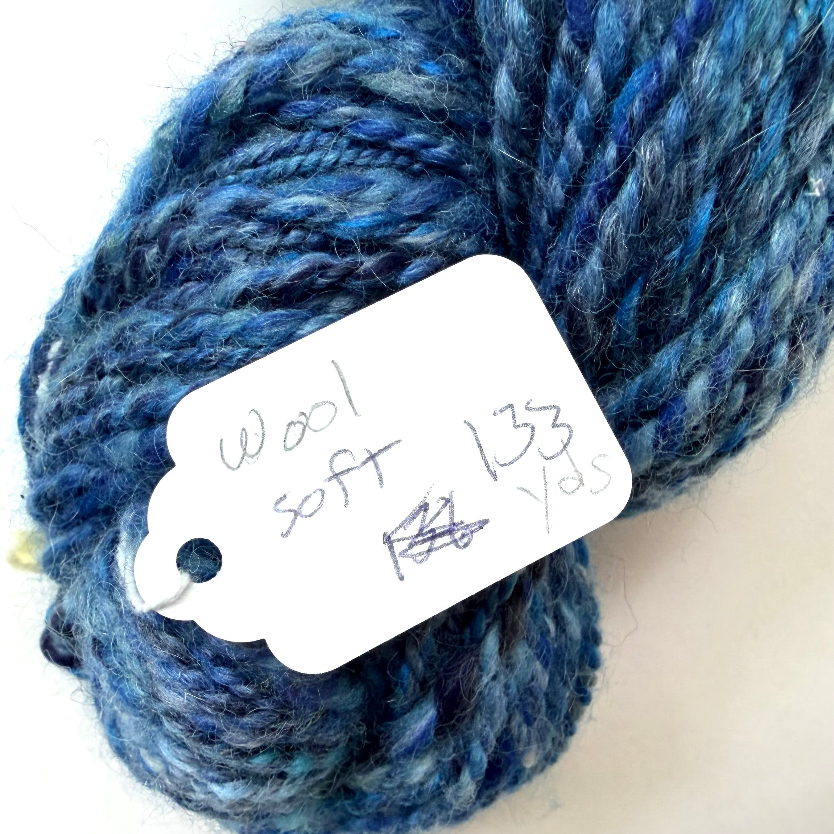 Artisan Handspun Wool Bulky Yarn, Blue Variegated, Handspun