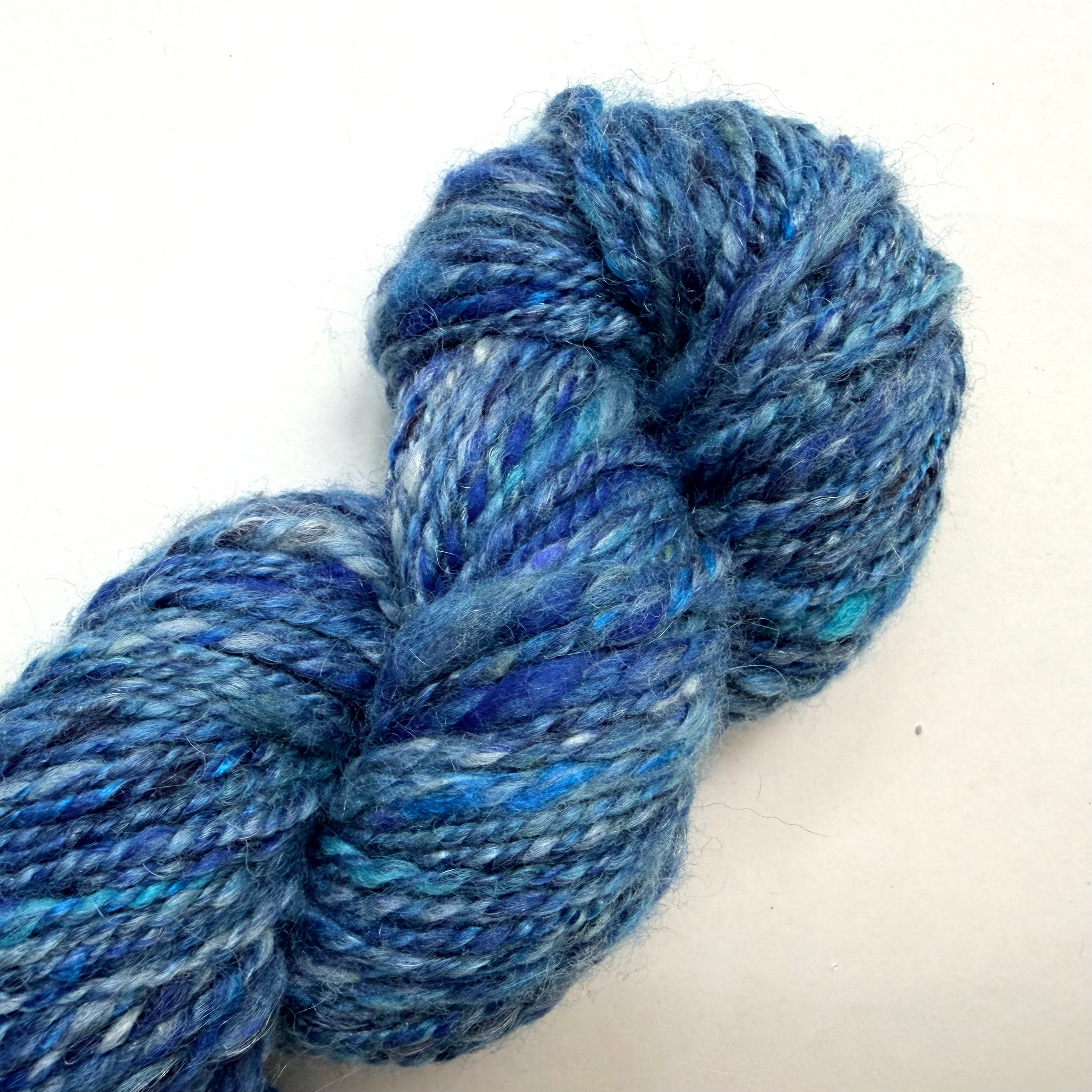 Artisan Handspun Wool Bulky Yarn, Blue Variegated, Handspun