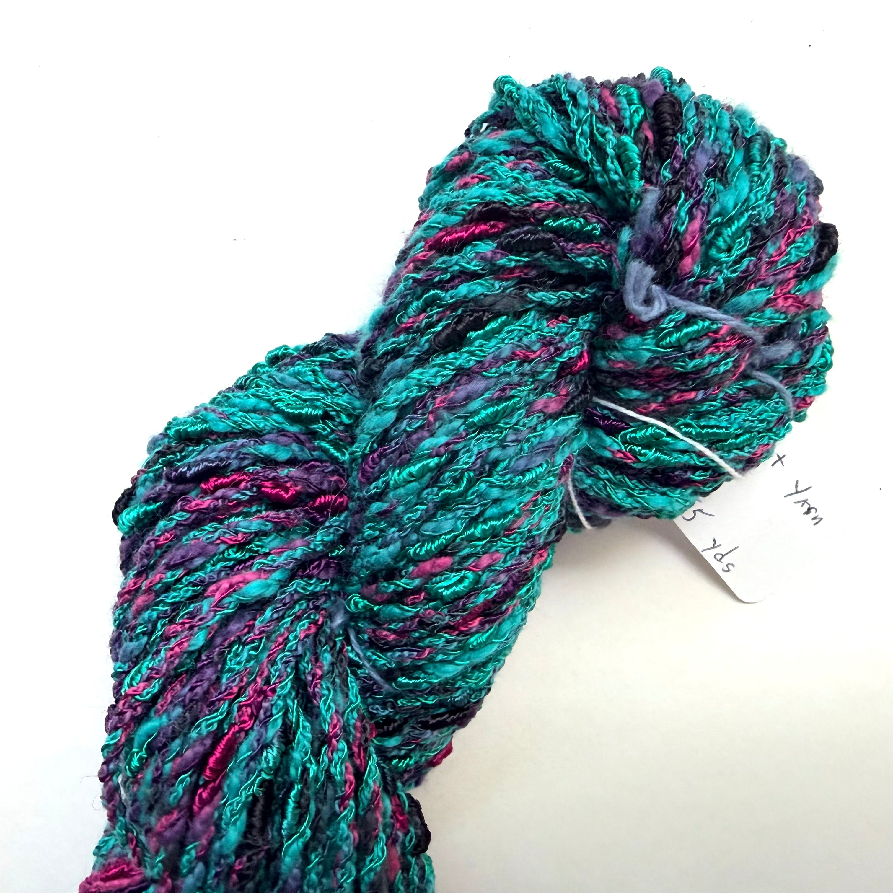 Artisan Handspun Novelty Mixed Fiber Bulky Yarn, Handspun