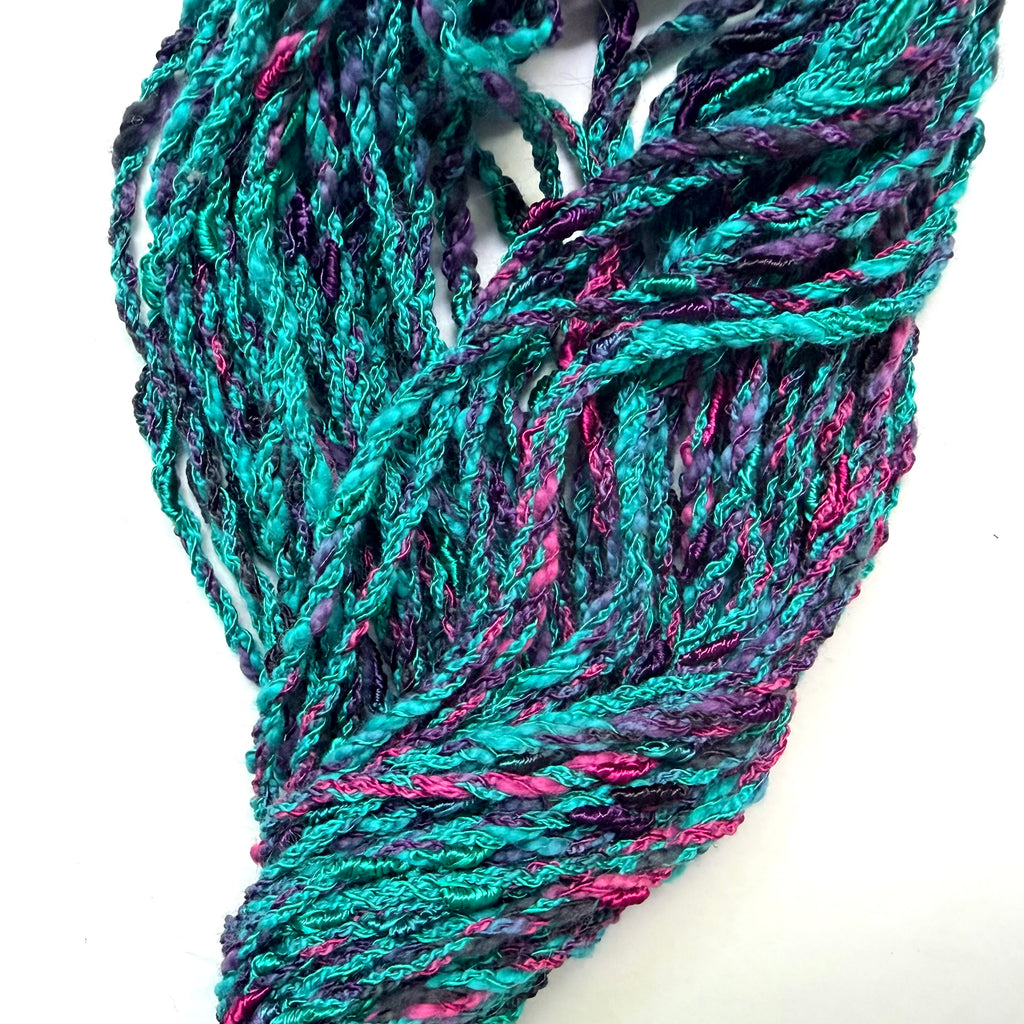 Artisan Handspun Novelty Mixed Fiber Bulky Yarn, Handspun