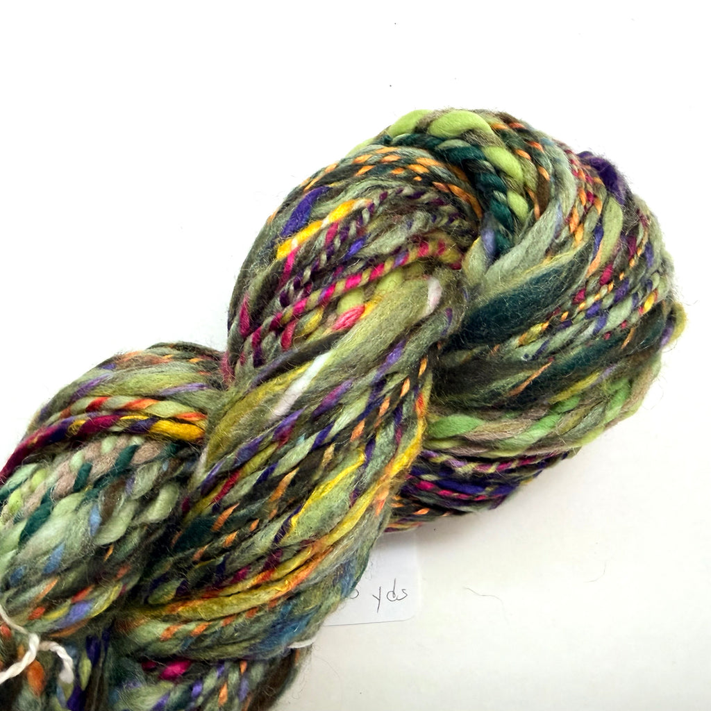 Artisan Handspun Bamboo Wool Blend Bulky Yarn, Bamboo Green Multicolor Speckled, Handspun