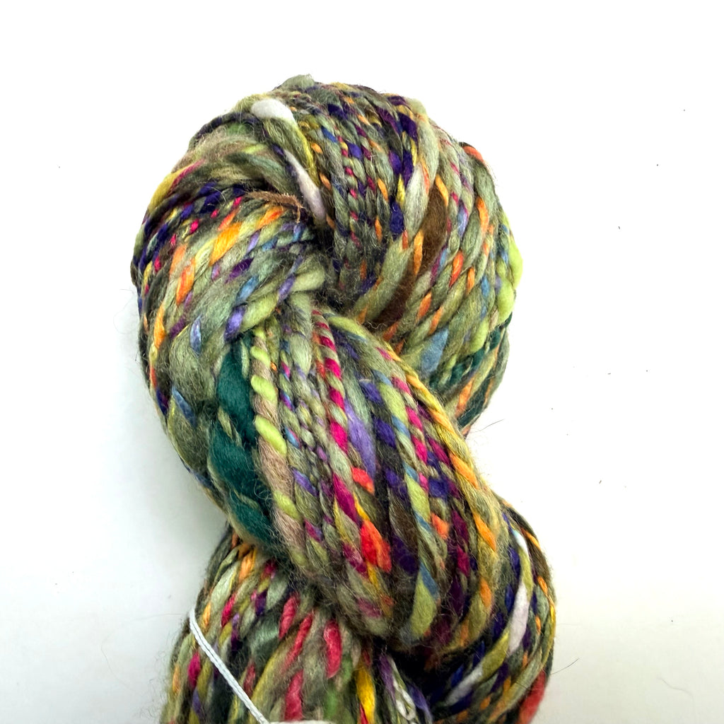 Artisan Handspun Bamboo Wool Blend Bulky Yarn, Bamboo Green Multicolor Speckled, Handspun