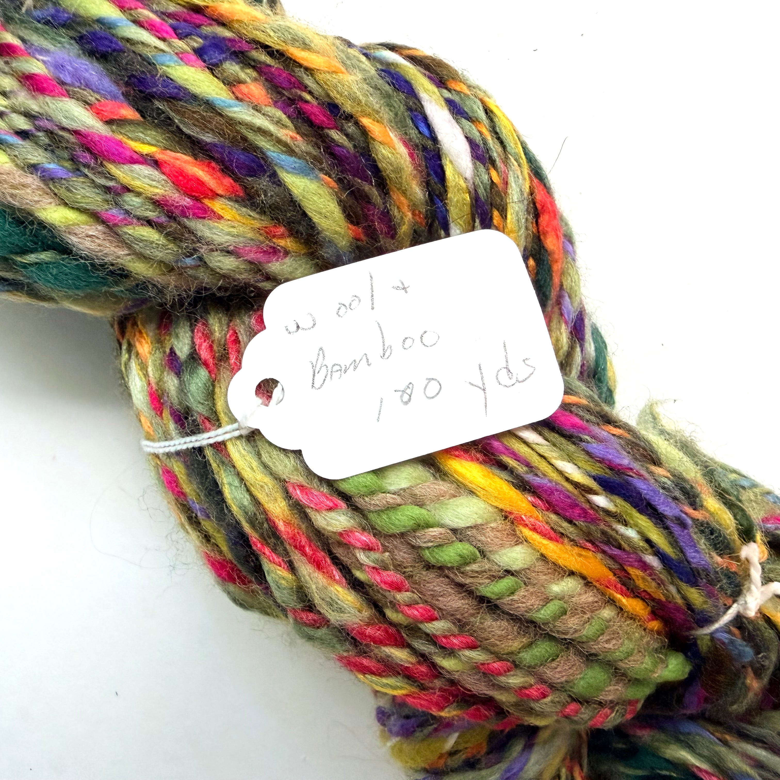 Artisan Handspun Bamboo Wool Blend Bulky Yarn, Bamboo Green Multicolor Speckled, Handspun