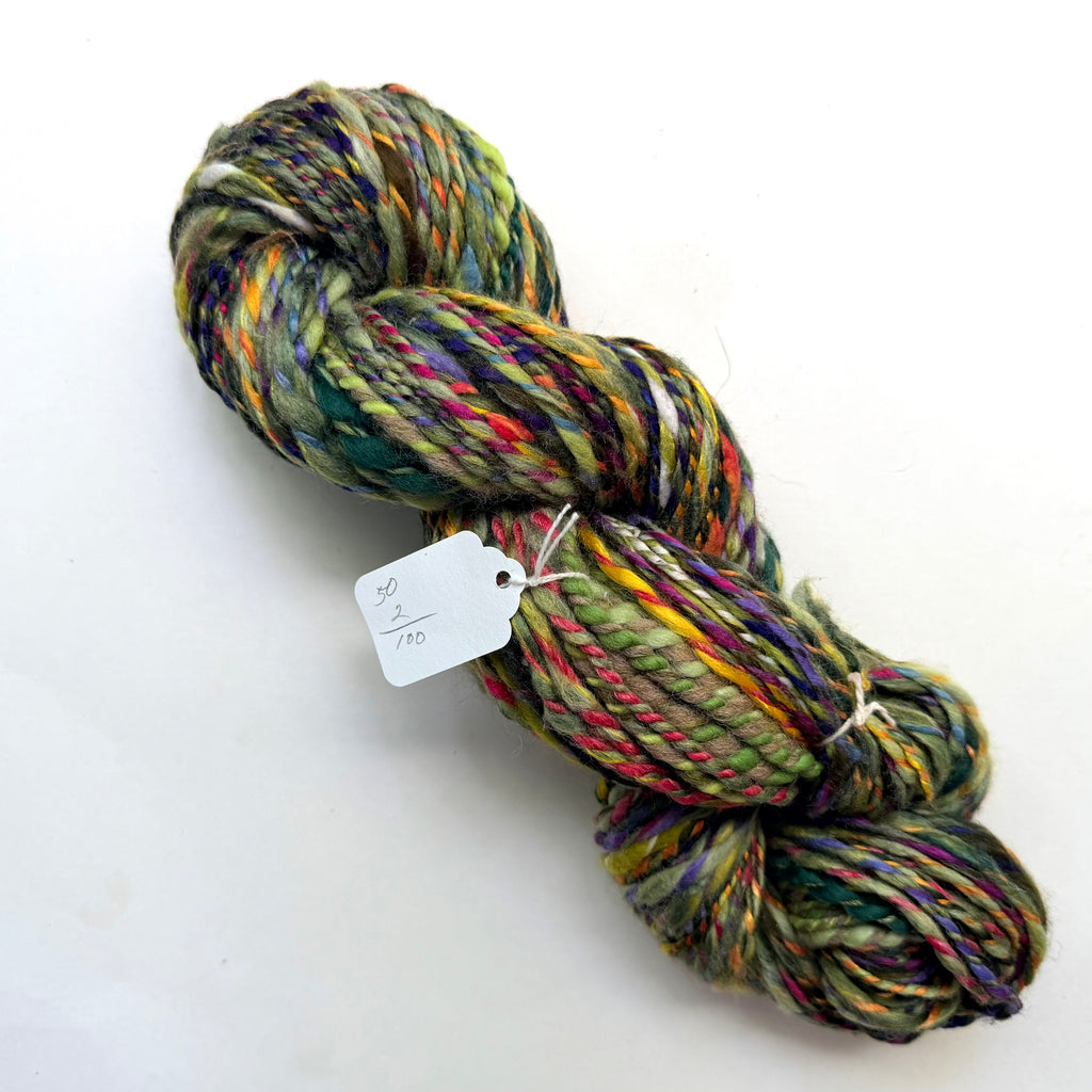 Artisan Handspun Bamboo Wool Blend Bulky Yarn, Bamboo Green Multicolor Speckled, Handspun