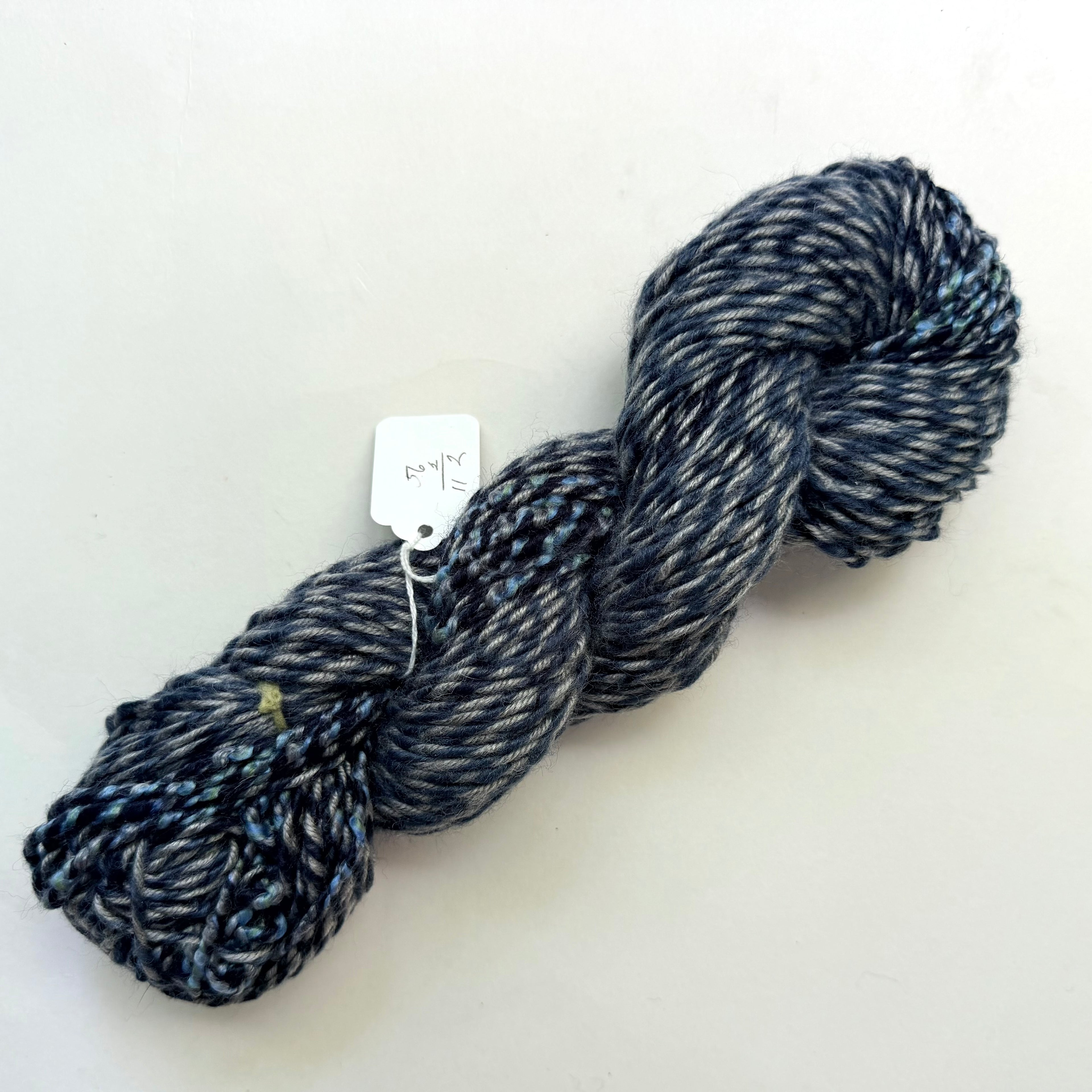 Artisan Handspun Wool Bulky Yarn, Dark Denim Blue, Handspun