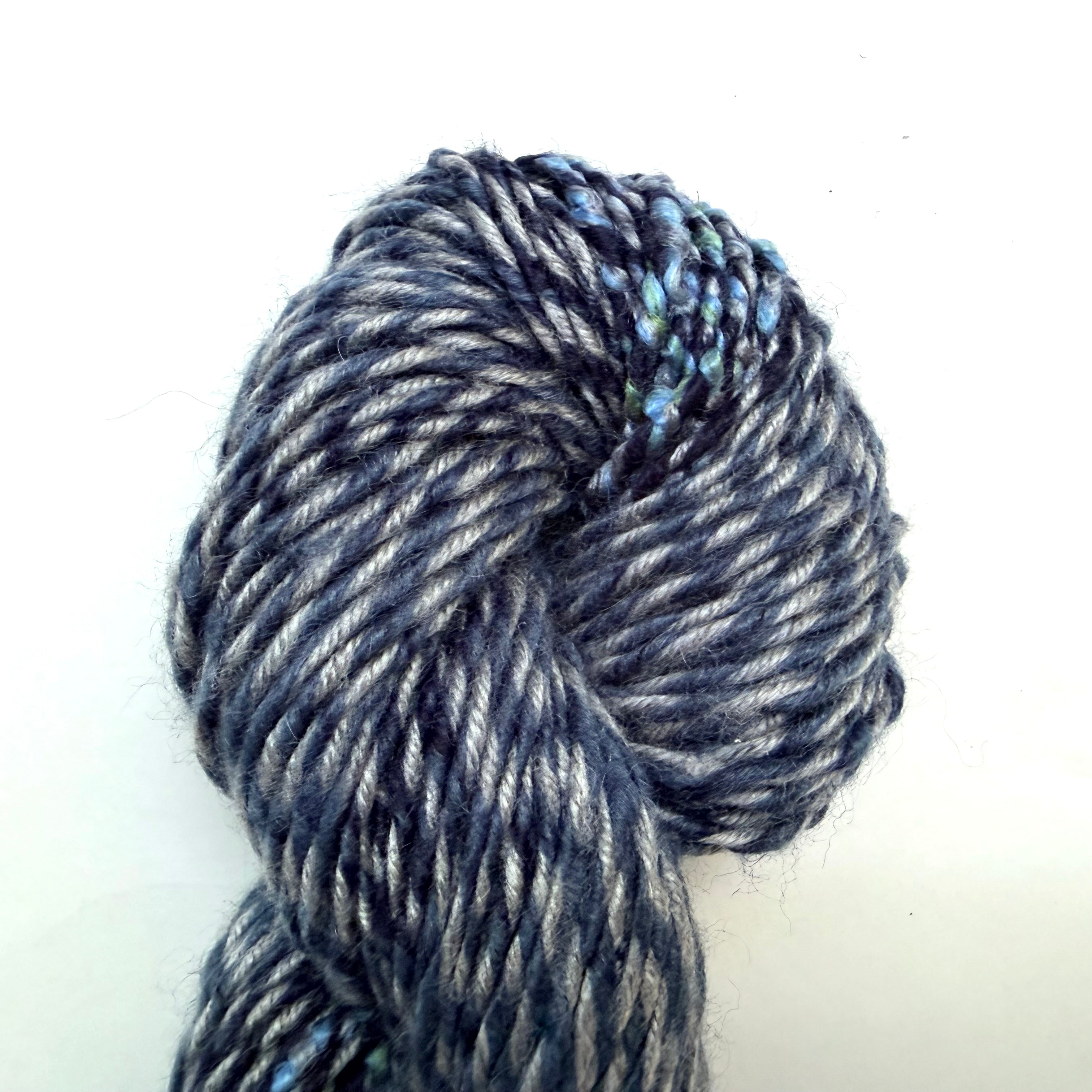 Artisan Handspun Wool Bulky Yarn, Dark Denim Blue, Handspun