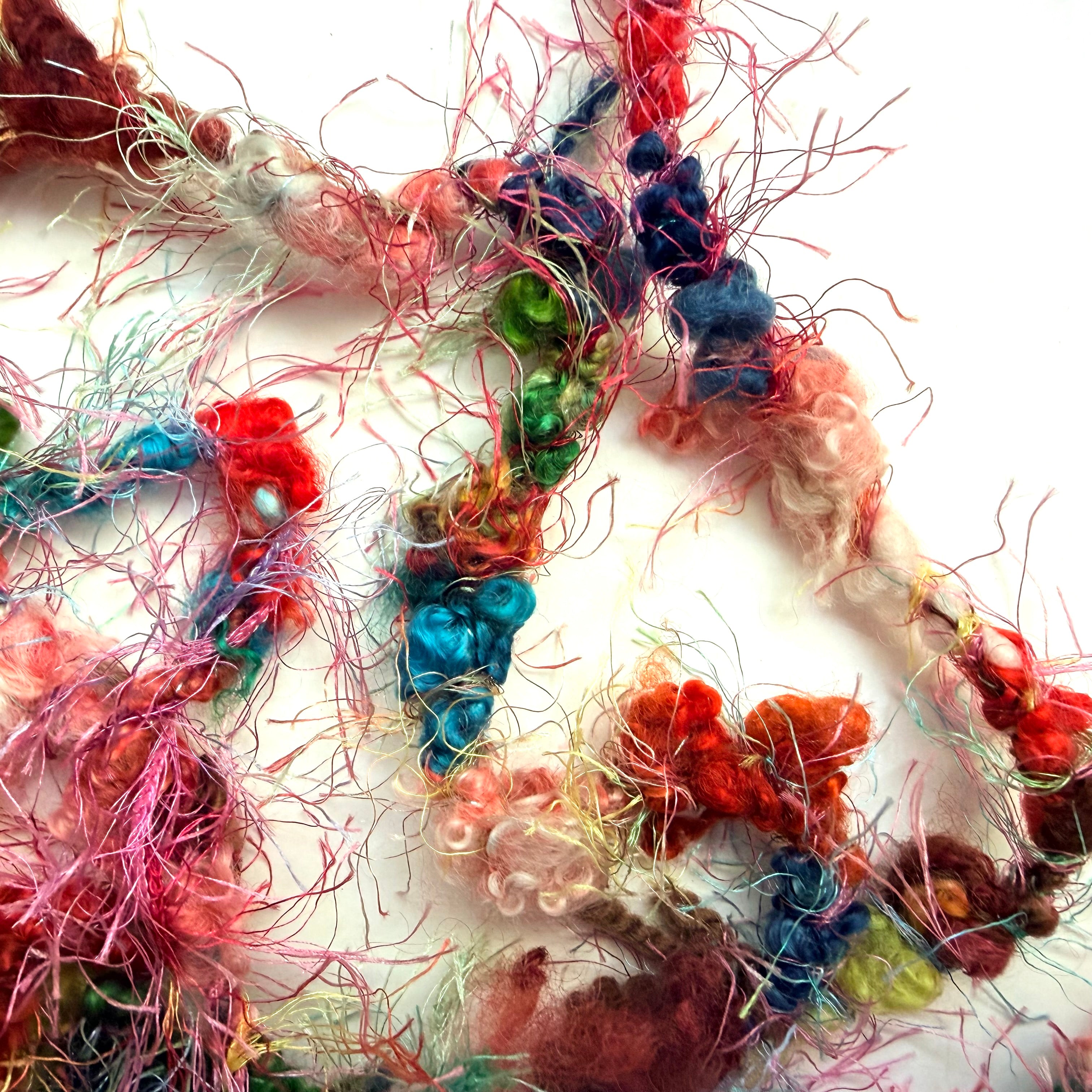 Artisan Handspun Novelty Mixed Fiber Super Bulky Yarn, Multicolor Floral Artisan, Handspun