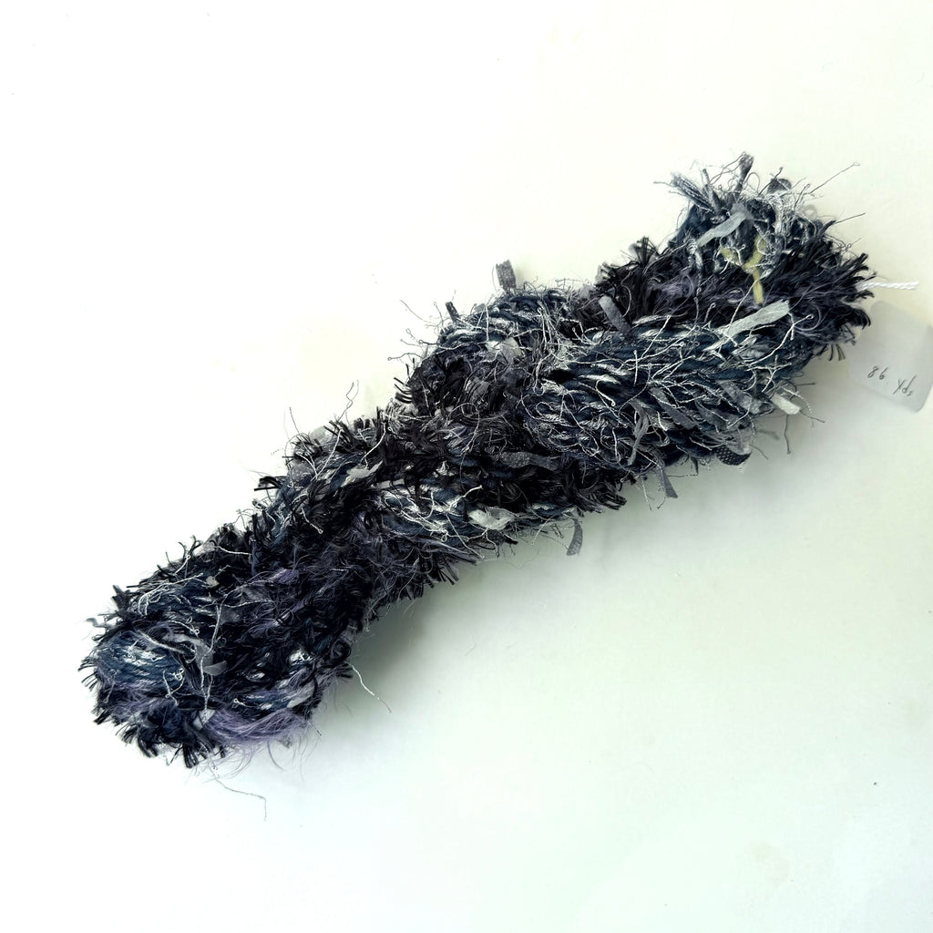 Artisan Handspun Novelty Mixed Fiber Bulky Yarn, Black Silver, Handspun
