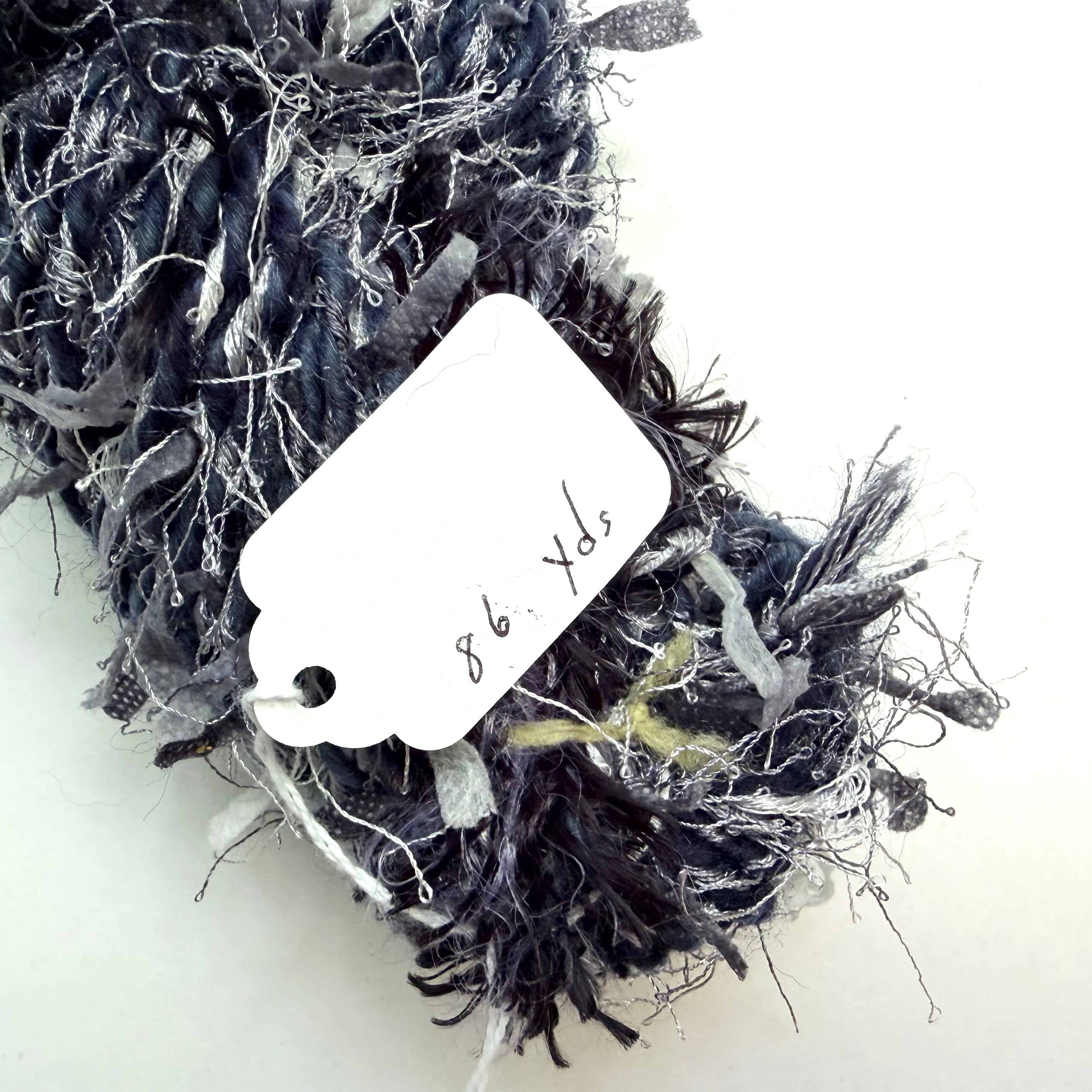 Artisan Handspun Novelty Mixed Fiber Bulky Yarn, Black Silver, Handspun