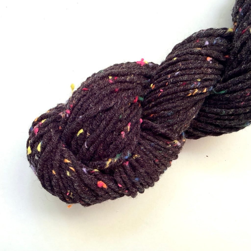Artisan Handspun Wool Bulky Yarn, Black Rainbow Speckle, Handspun