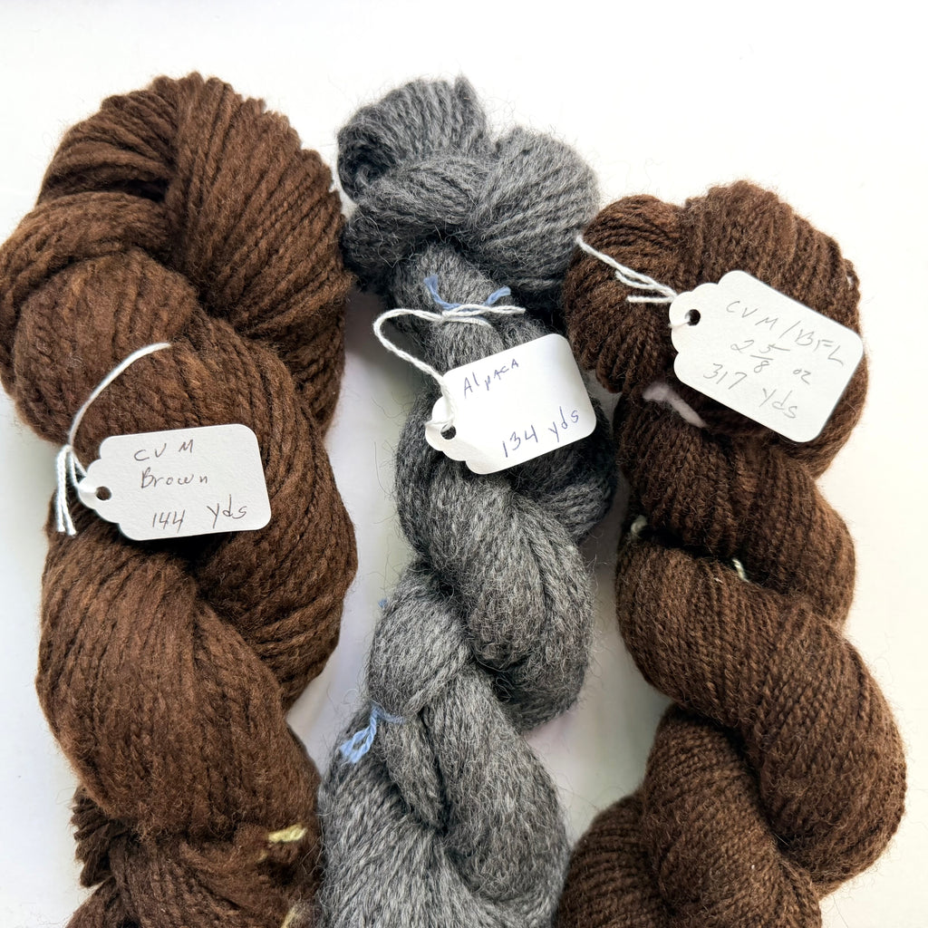 Artisan Handspun CVM Wool Alpaca BFL Cross All Undyed Natural Worsted Yarn, Natural Browns + Grey, Handspun
