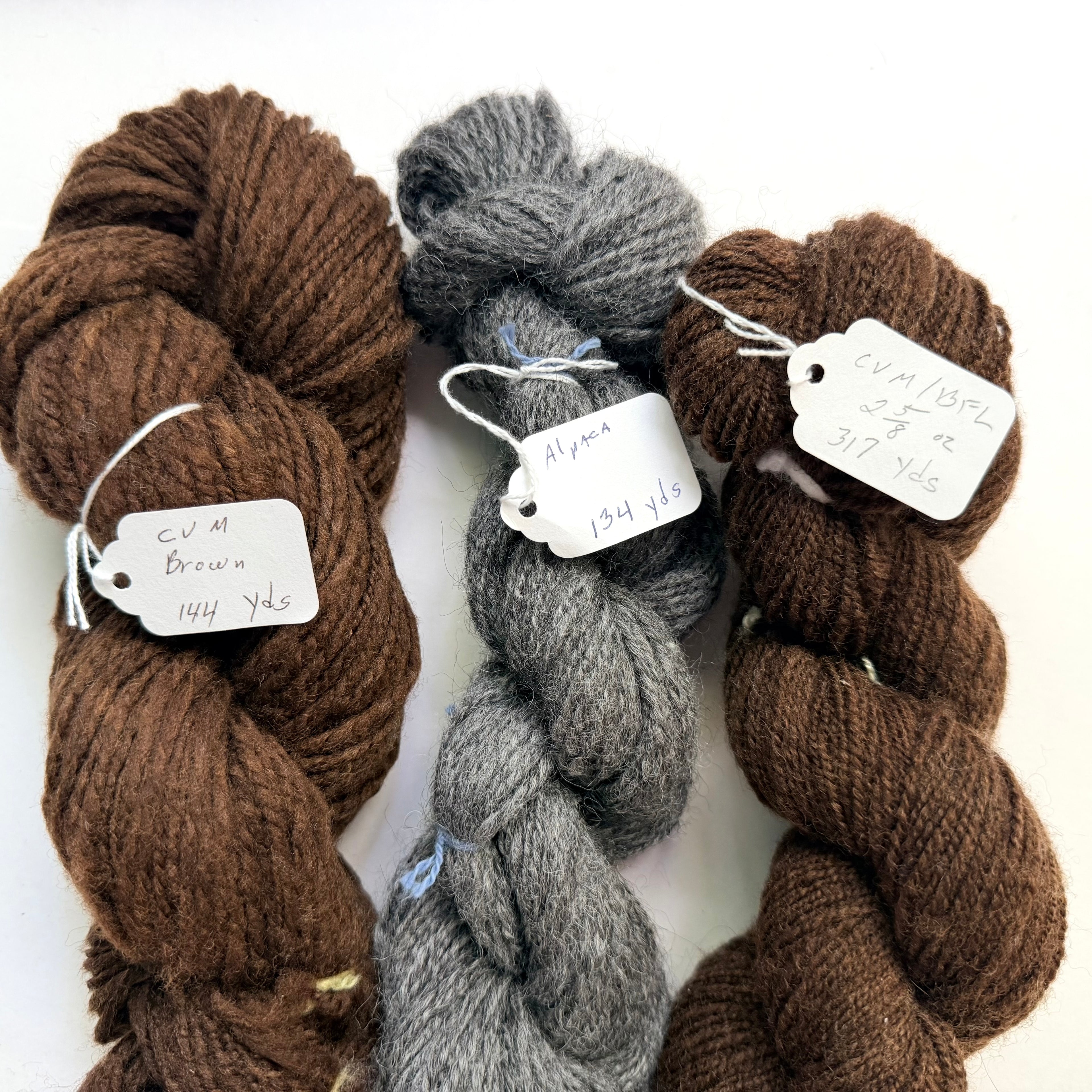 Artisan Handspun CVM Wool Alpaca BFL Cross All Undyed Natural Worsted Yarn, Natural Browns + Grey, Handspun