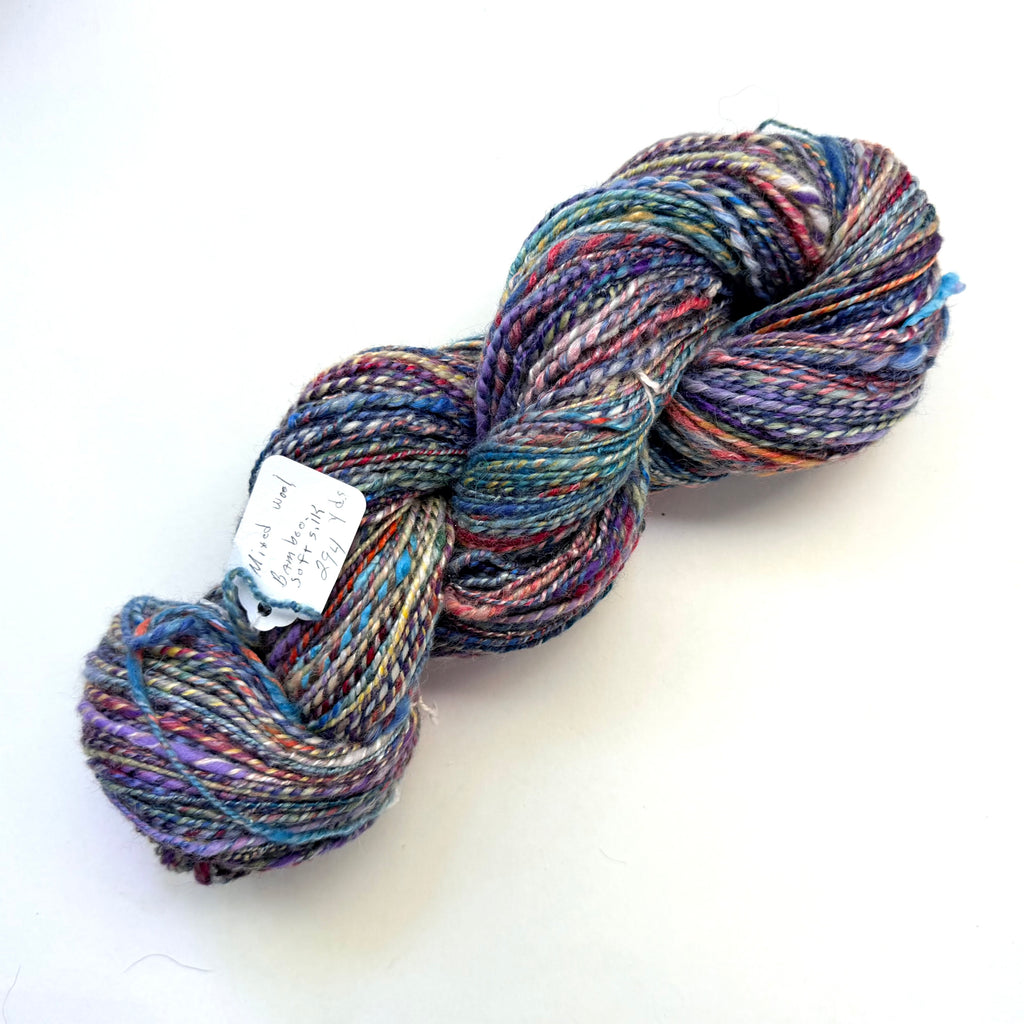 Artisan Handspun Silk Bamboo Wool Blend Worsted Yarn, Blended Bamboo Sari Silk Multicolor, Handspun
