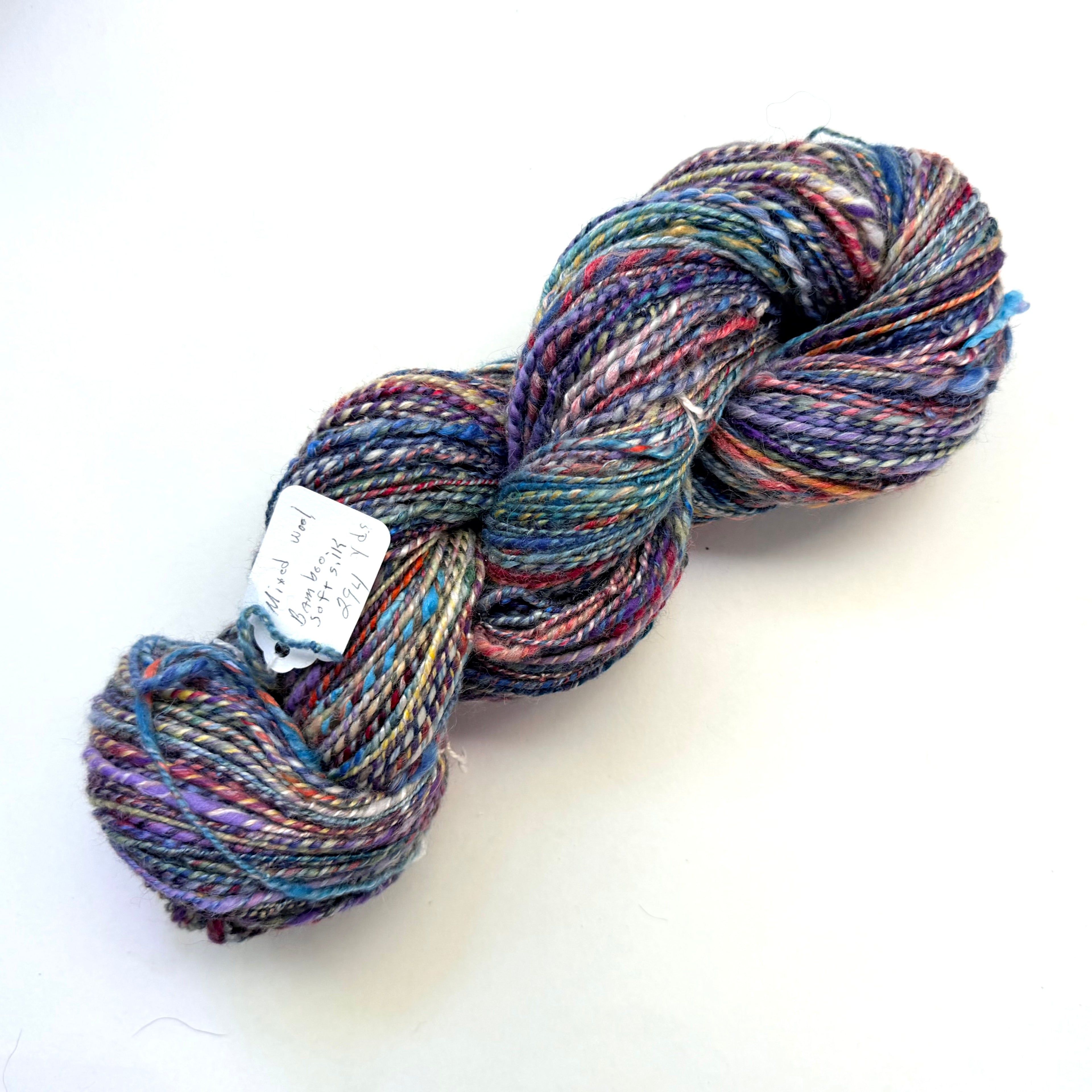 Artisan Handspun Silk Bamboo Wool Blend Worsted Yarn, Blended Bamboo Sari Silk Multicolor, Handspun