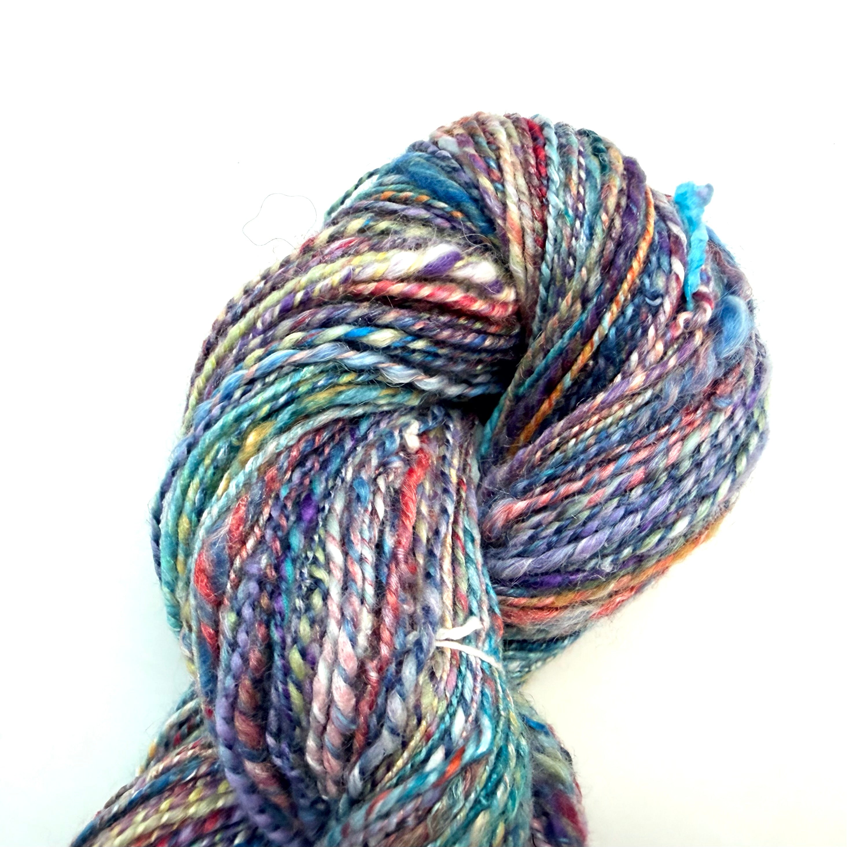 Artisan Handspun Silk Bamboo Wool Blend Worsted Yarn, Blended Bamboo Sari Silk Multicolor, Handspun
