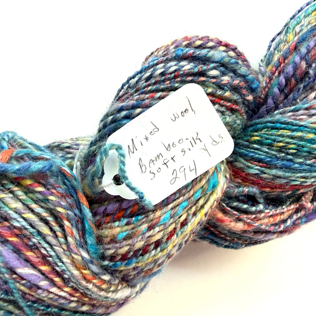Artisan Handspun Silk Bamboo Wool Blend Worsted Yarn, Blended Bamboo Sari Silk Multicolor, Handspun