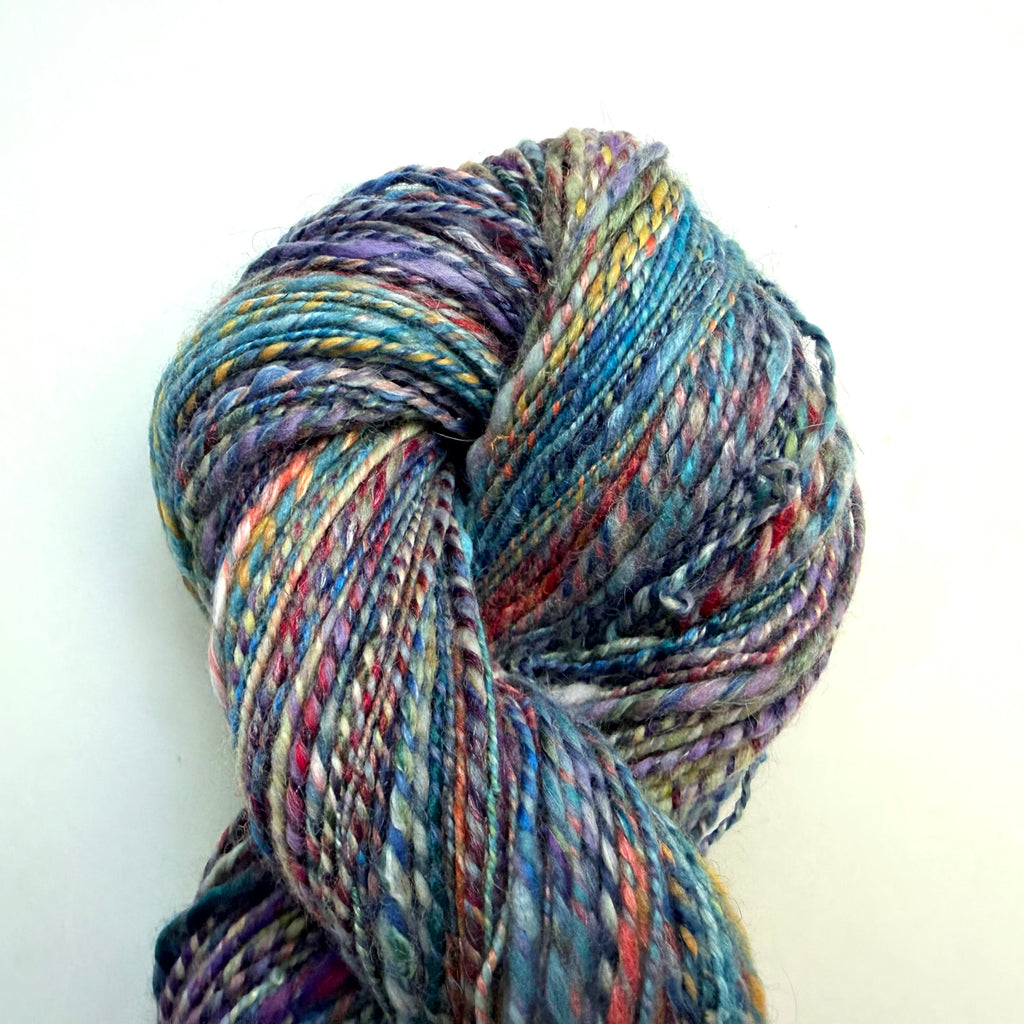 Artisan Handspun Silk Bamboo Wool Blend Worsted Yarn, Blended Bamboo Sari Silk Multicolor, Handspun