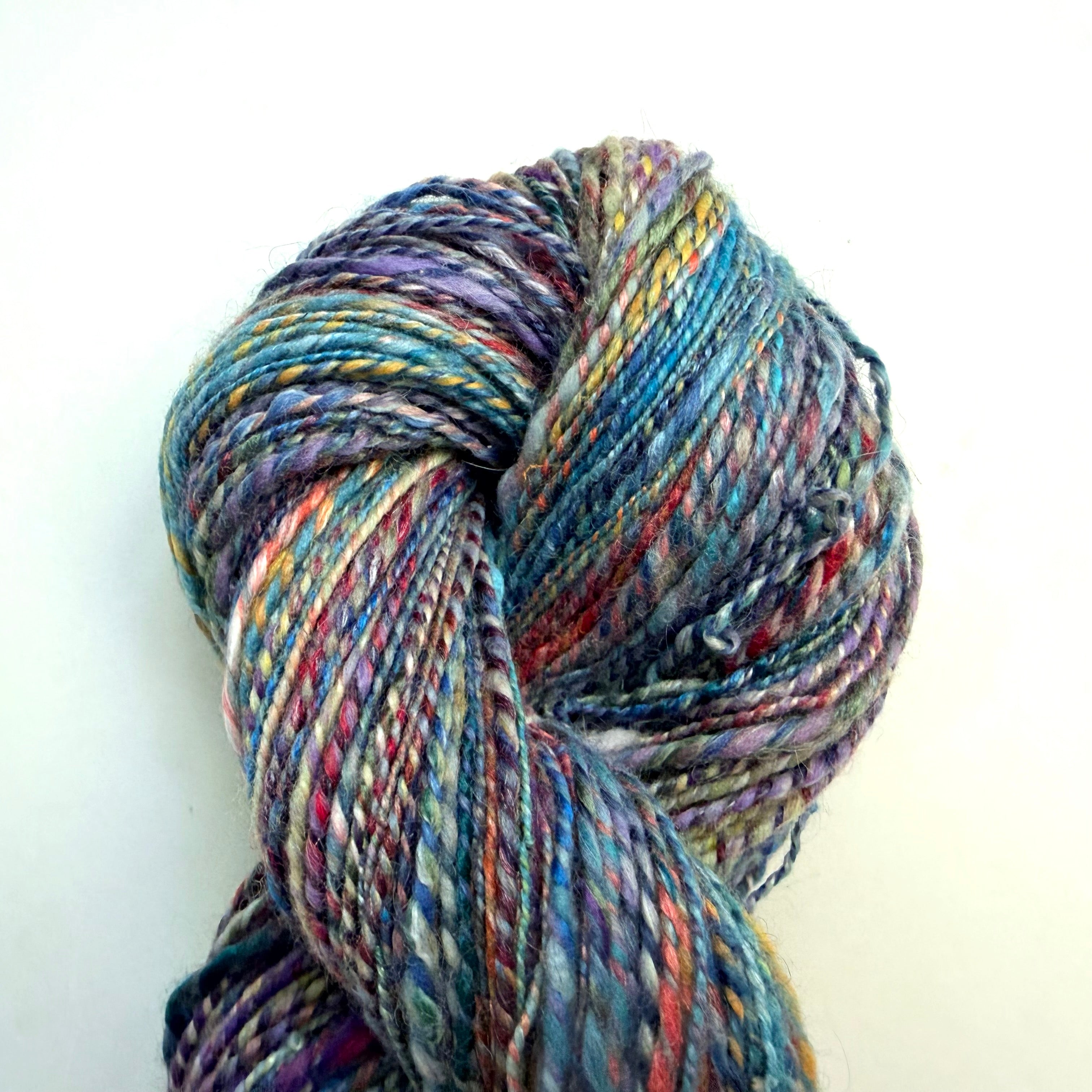 Artisan Handspun Silk Bamboo Wool Blend Worsted Yarn, Blended Bamboo Sari Silk Multicolor, Handspun