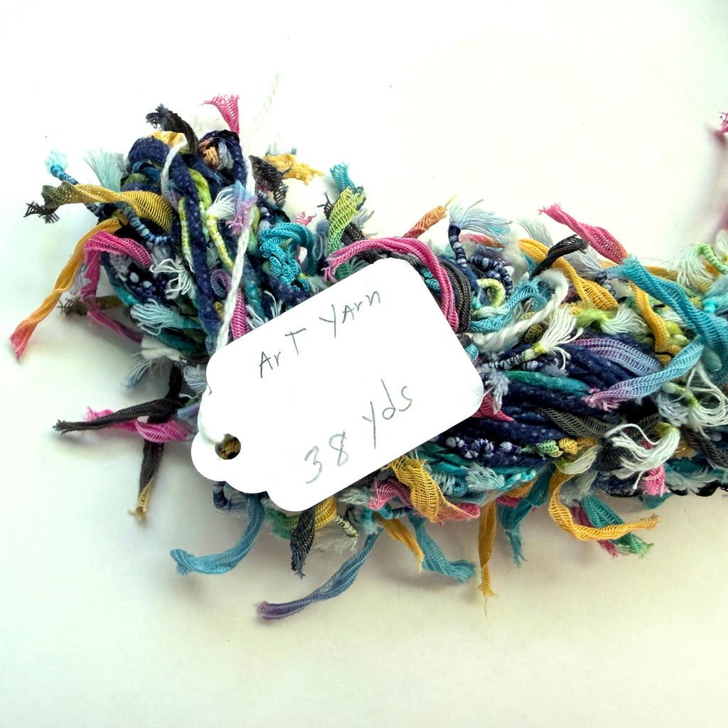 Artisan Handspun Novelty Mixed Fiber Super Bulky Yarn, Multicolor Ribbon Tape, Handspun