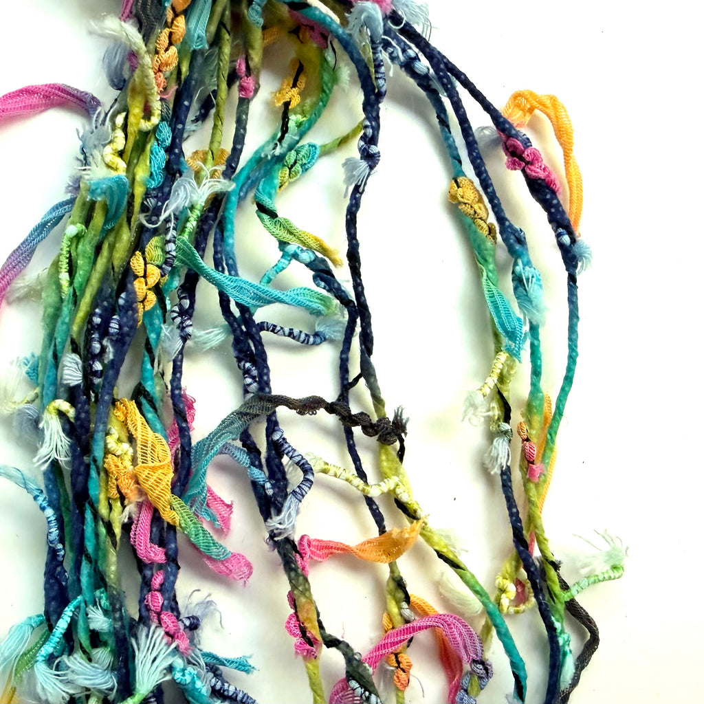 Artisan Handspun Novelty Mixed Fiber Super Bulky Yarn, Multicolor Ribbon Tape, Handspun