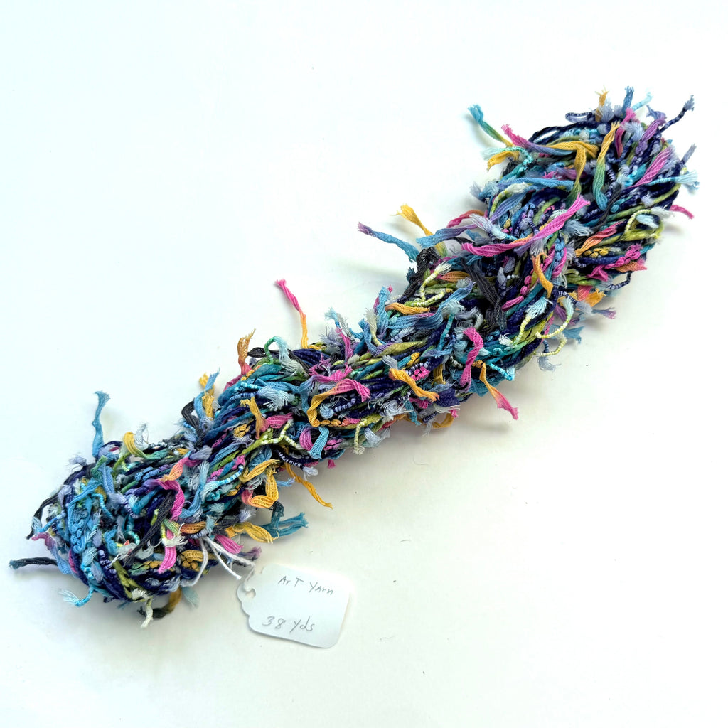 Artisan Handspun Novelty Mixed Fiber Super Bulky Yarn, Multicolor Ribbon Tape, Handspun