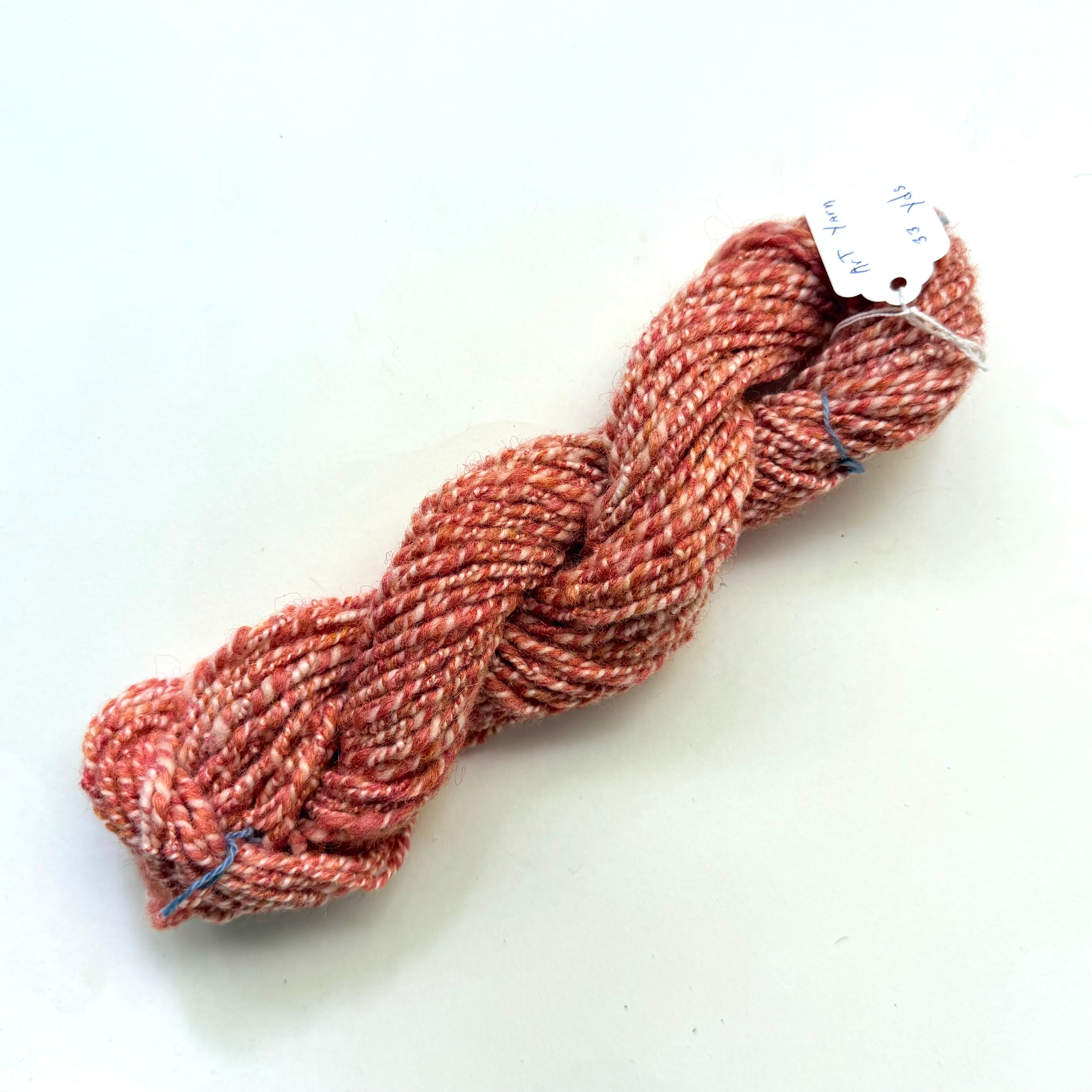 Artisan Handspun Silk Wool Blend Worsted Yarn, Salmon Dusty Rose, Handspun