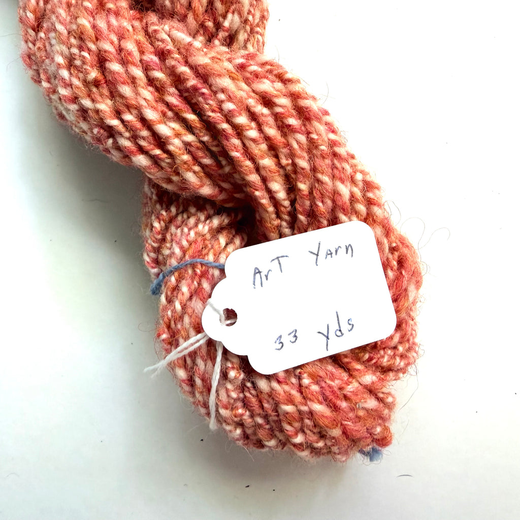 Artisan Handspun Silk Wool Blend Worsted Yarn, Salmon Dusty Rose, Handspun