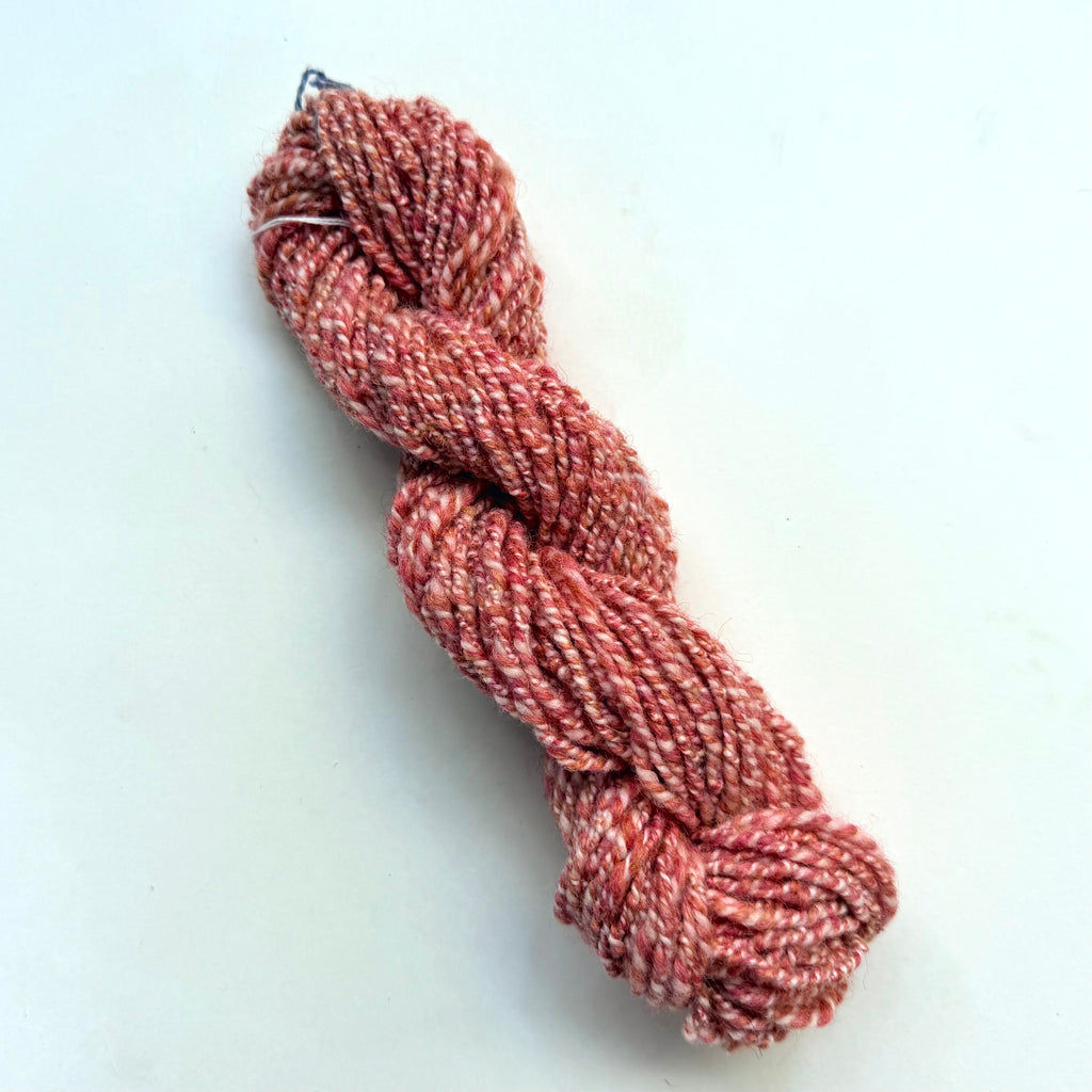 Artisan Handspun Silk Wool Blend Worsted Yarn, Salmon Dusty Rose, Handspun