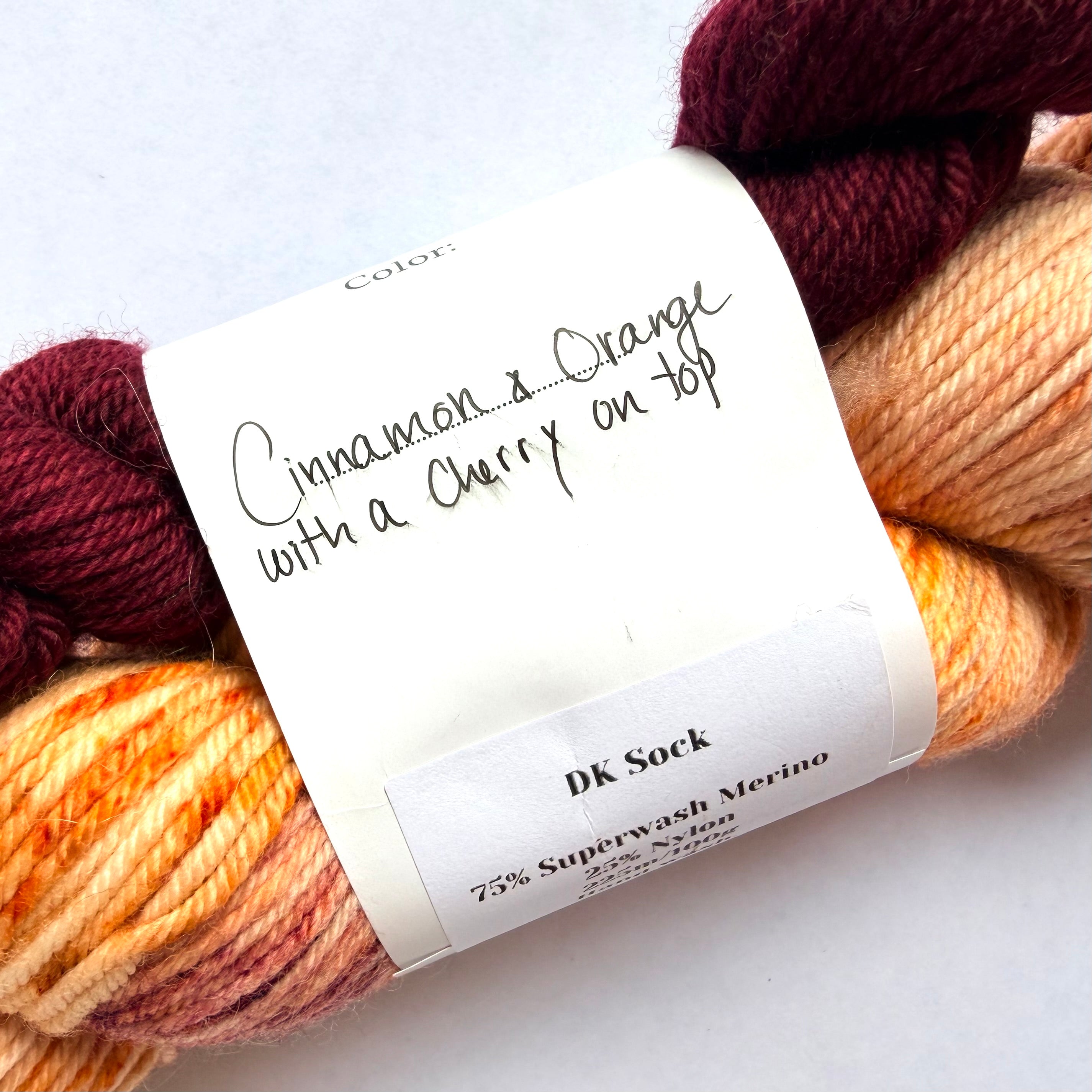 CamijoKnit Superwash Merino Wool Nylon DK Yarn, Cinnamon & Orange with a Cherry on Top