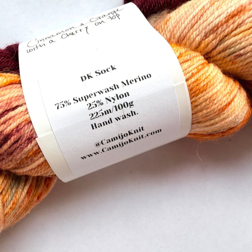CamijoKnit Superwash Merino Wool Nylon DK Yarn, Cinnamon & Orange with a Cherry on Top