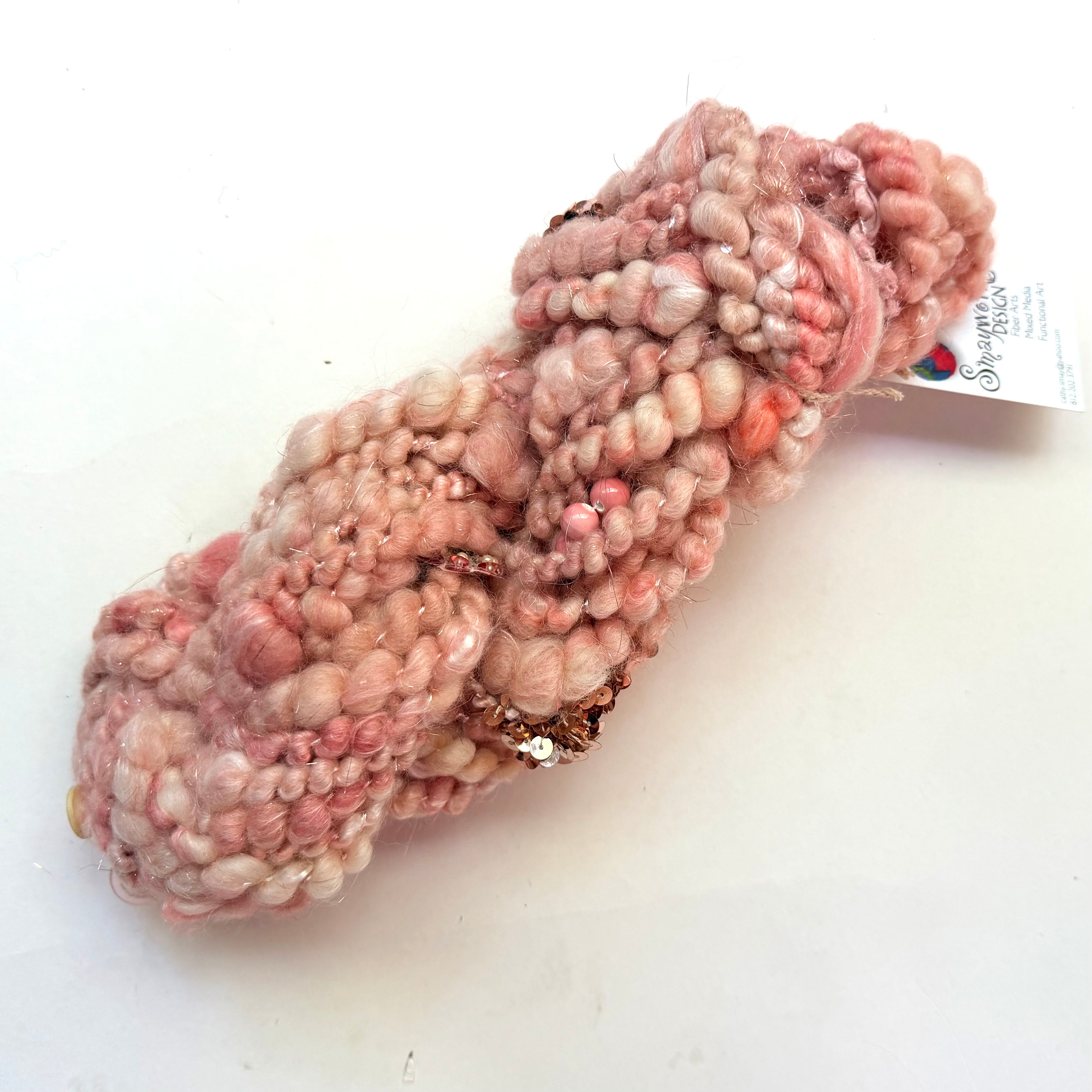 SmayWorks Design — "Pretty Pink" Handspun Mixed-Media Art Yarn — 16 yards