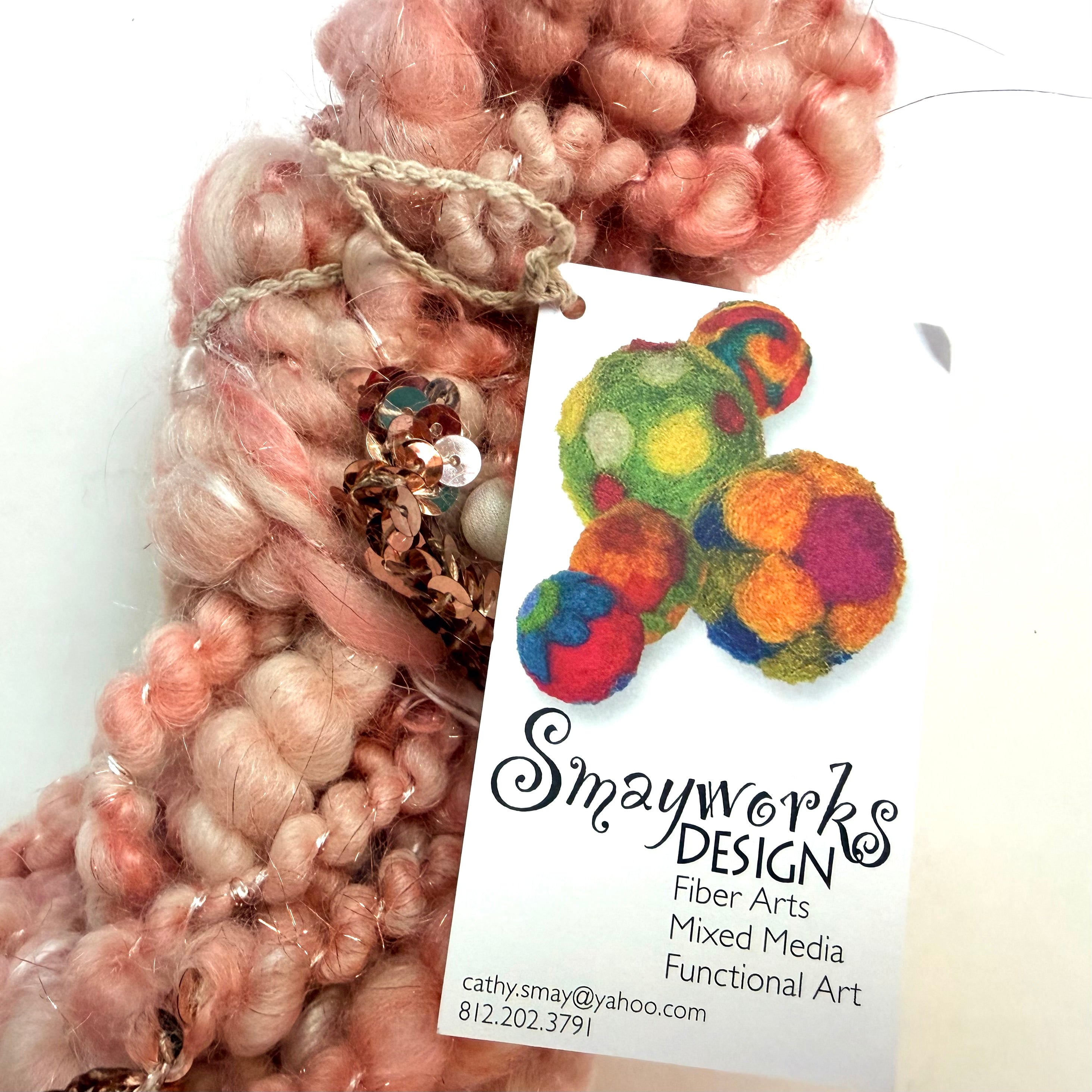 SmayWorks Design — "Pretty Pink" Handspun Mixed-Media Art Yarn — 16 yards