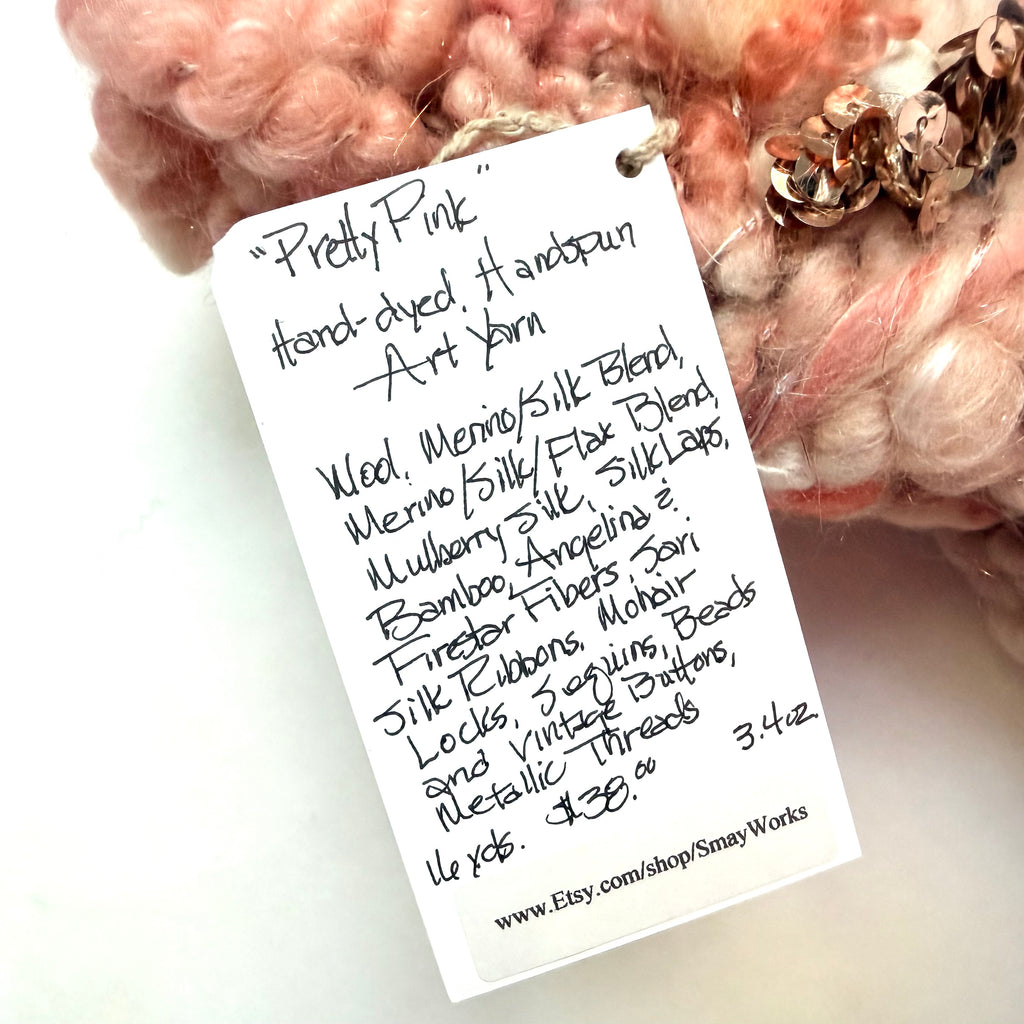 SmayWorks Design — "Pretty Pink" Handspun Mixed-Media Art Yarn — 16 yards