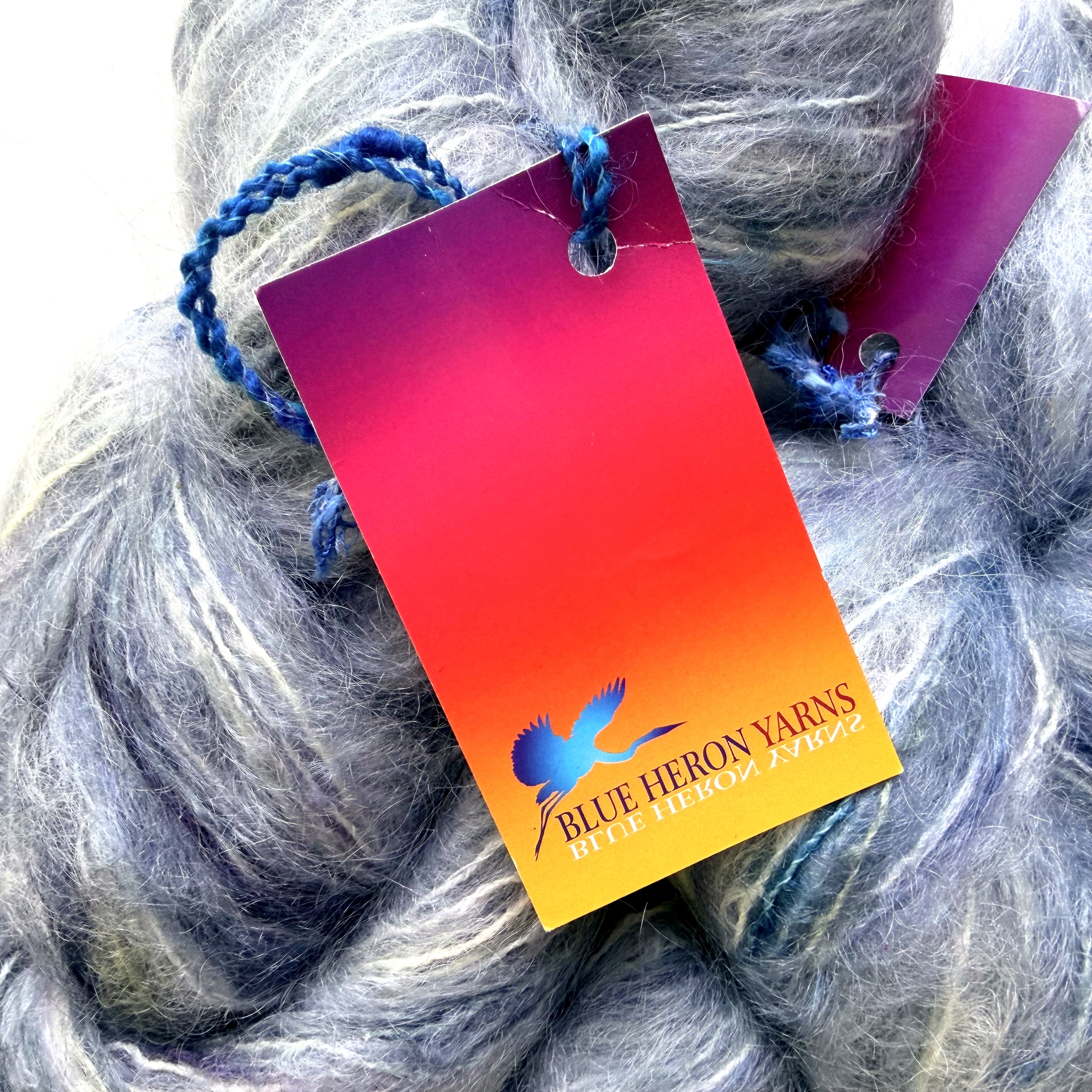 Blue Heron Yarns Mohair Blend Worsted Yarn, Whiskers Smoke Grey blue with Cream and Steel Highlights, Discontinued