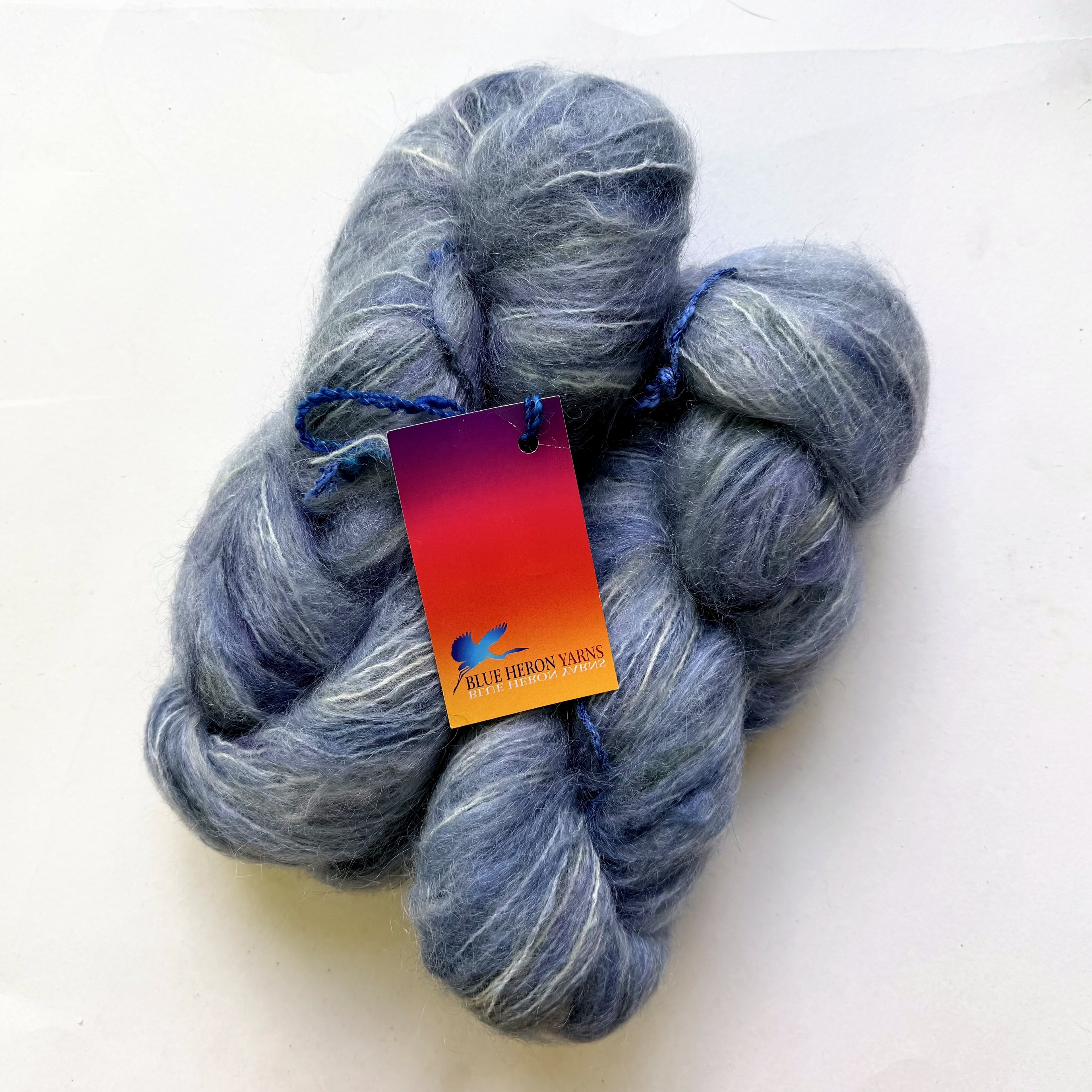 Blue Heron Yarns Mohair Blend Worsted Yarn, Whiskers Smoke Grey blue with Cream and Steel Highlights, Discontinued