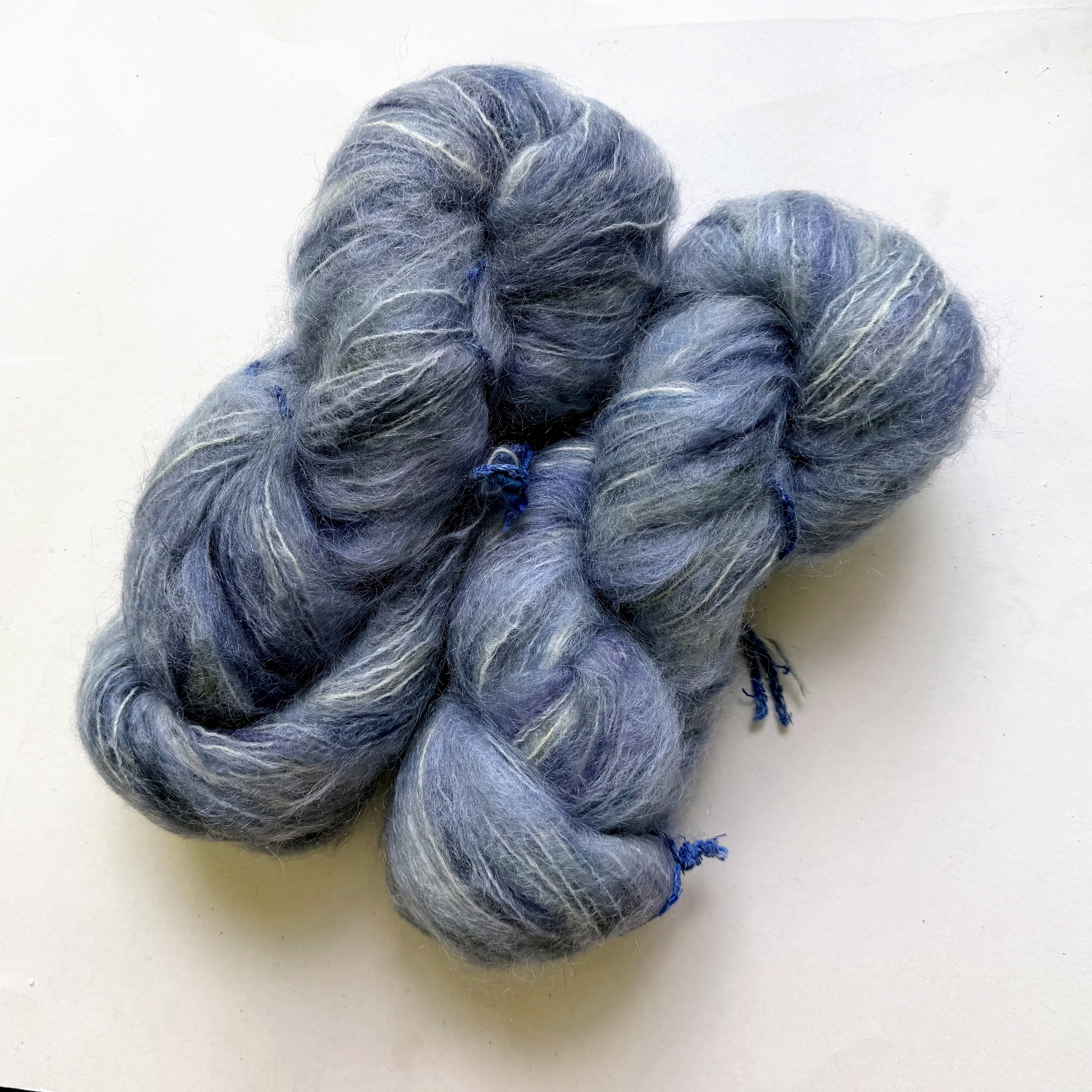 Blue Heron Yarns Mohair Blend Worsted Yarn, Whiskers Smoke Grey blue with Cream and Steel Highlights, Discontinued